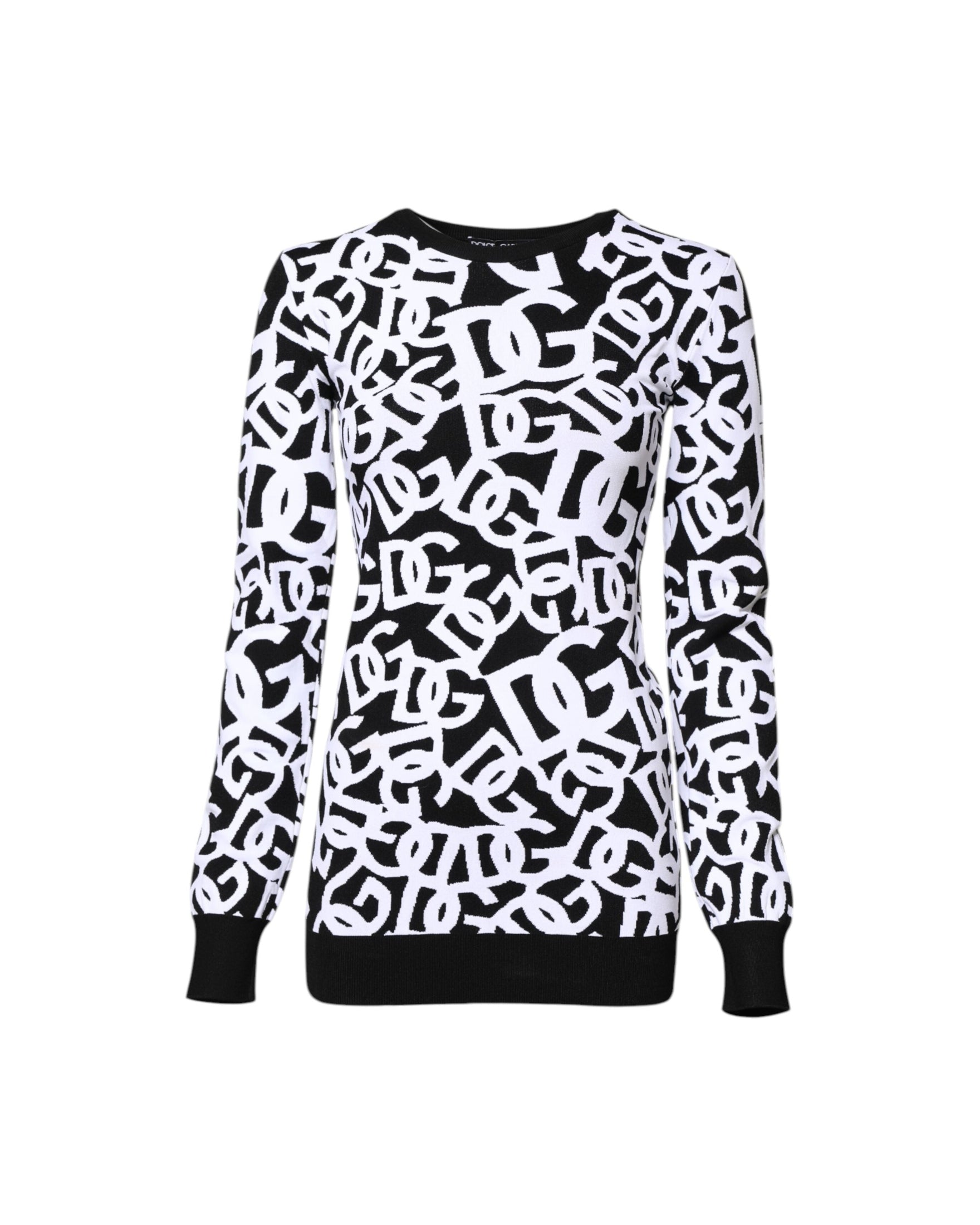 Dolce & Gabbana Black White Logo Print Pullover Sweater Glam Steals