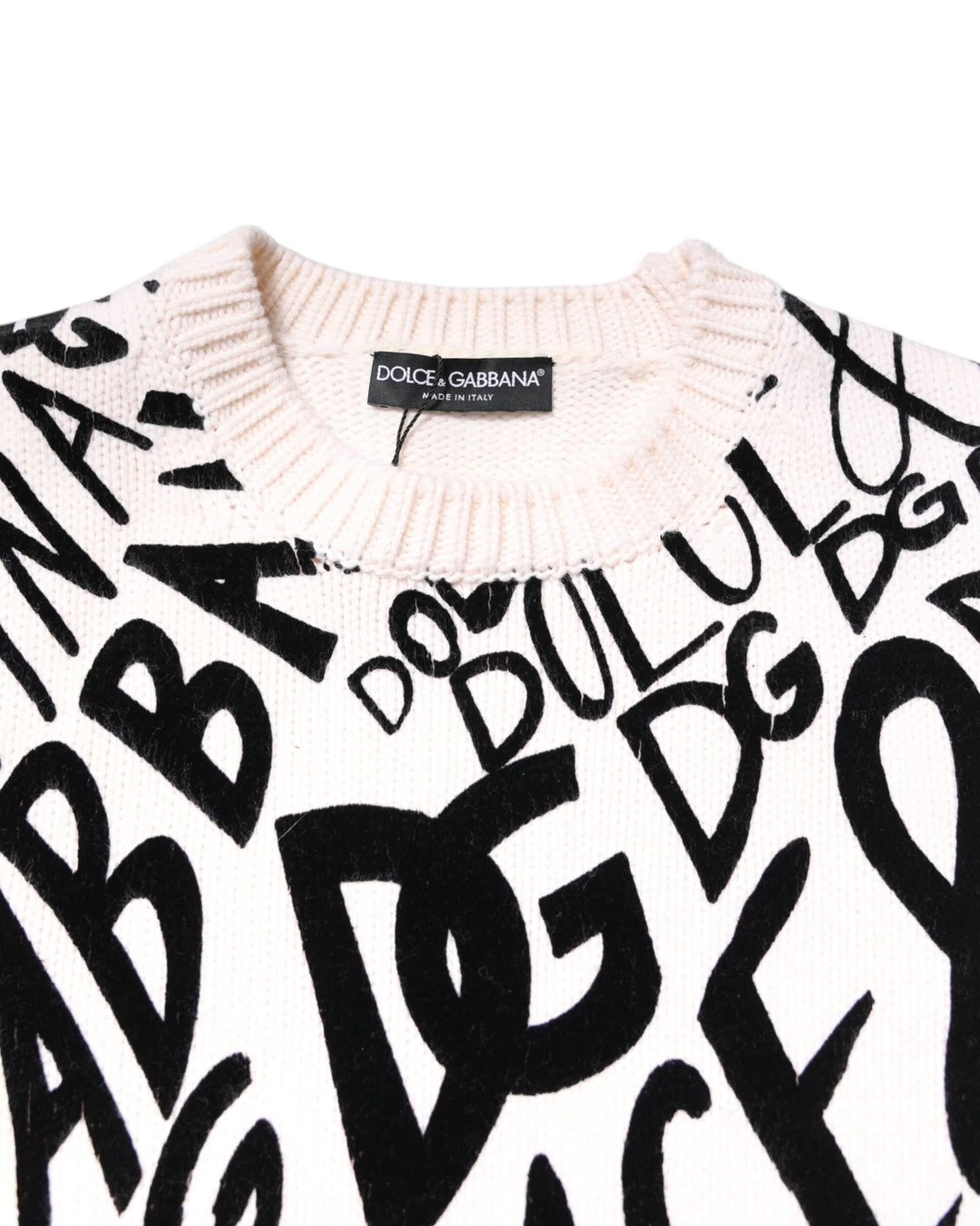 Dolce & Gabbana Black White Logo Print Pullover Sweater Sweaters