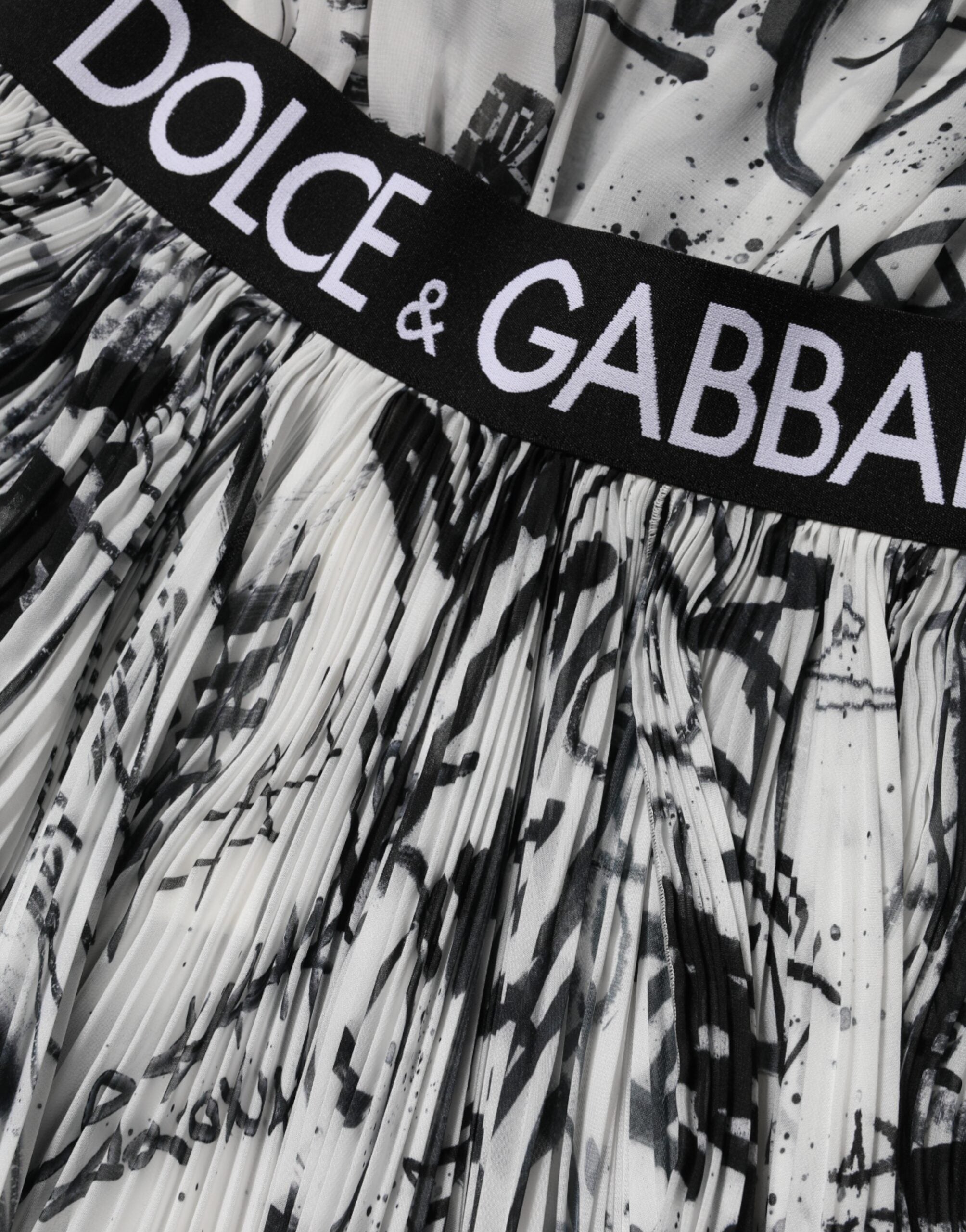 Dolce & Gabbana Black White Monogram Pleated Long Gown Dress Glam Steals