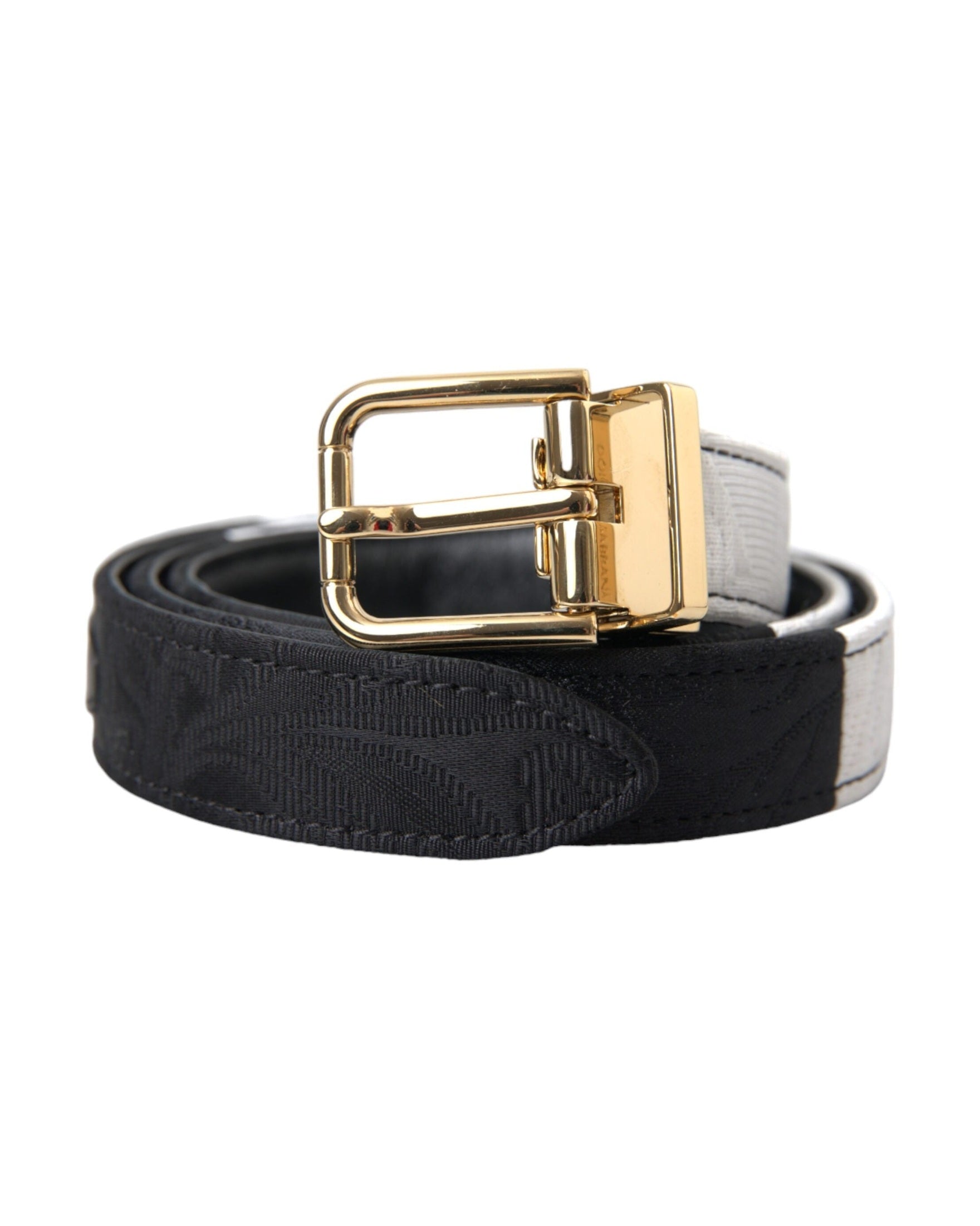Dolce & Gabbana Black White Patchwork Gold Metal Buckle Belt Belts