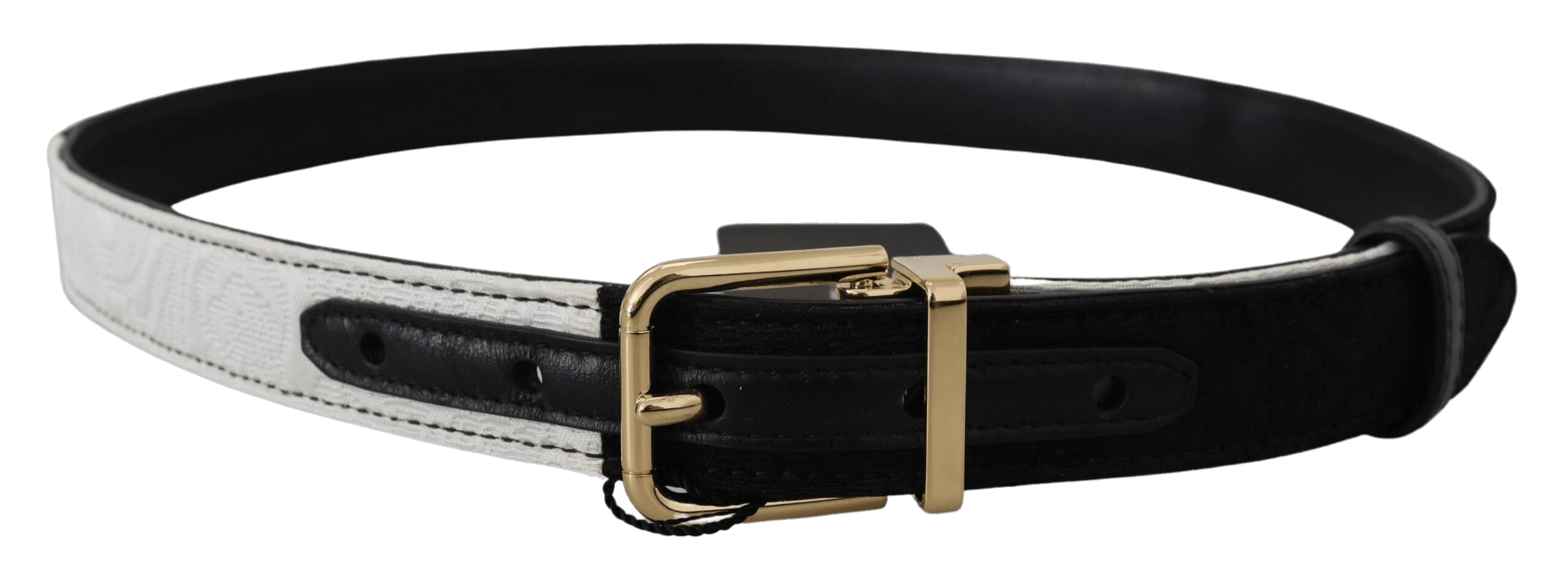 Dolce & Gabbana Black White Patchwork Gold Metal Buckle Belt Glam Steals