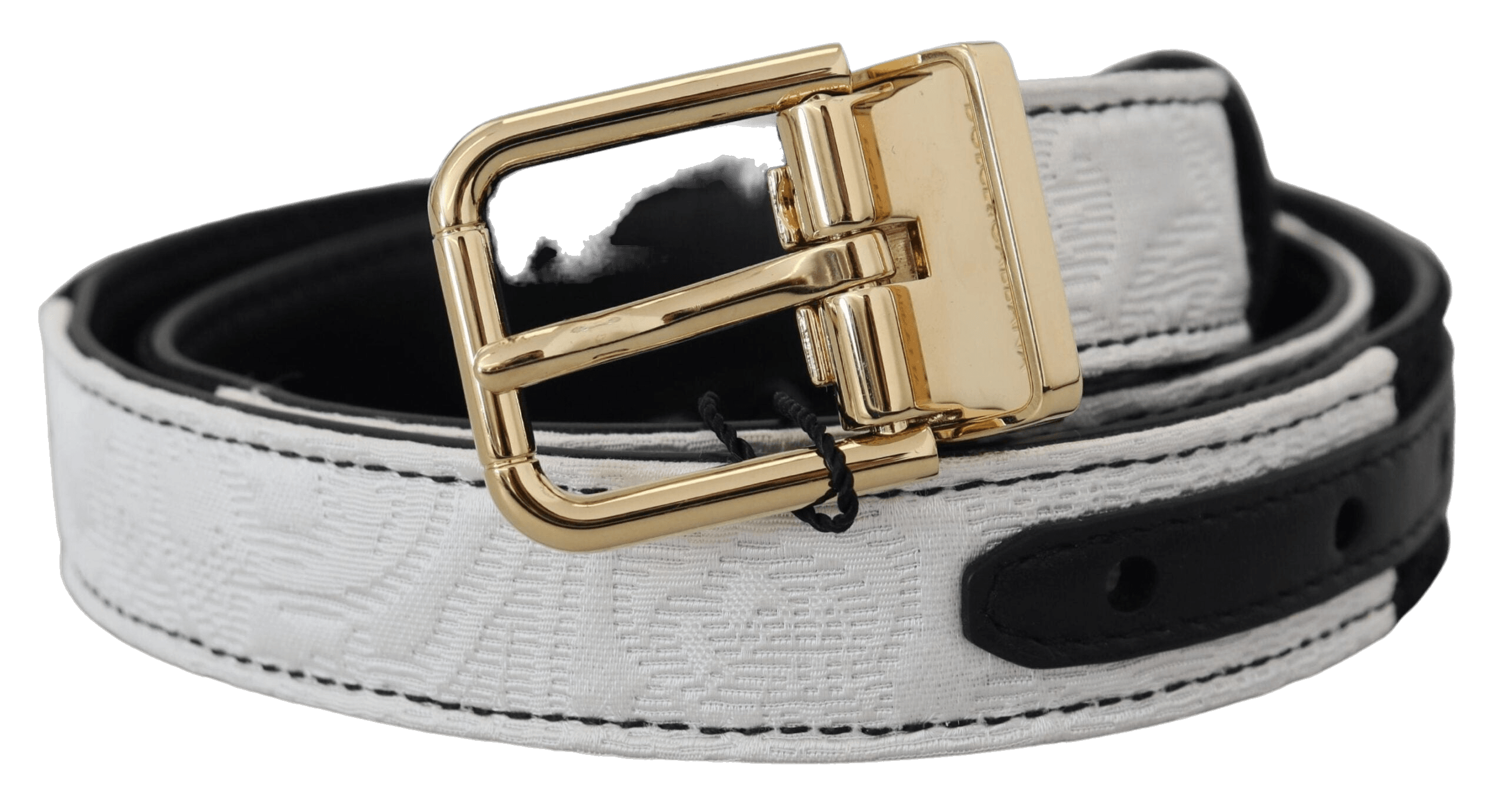 Dolce & Gabbana Black White Patchwork Gold Metal Buckle Belt Glam Steals