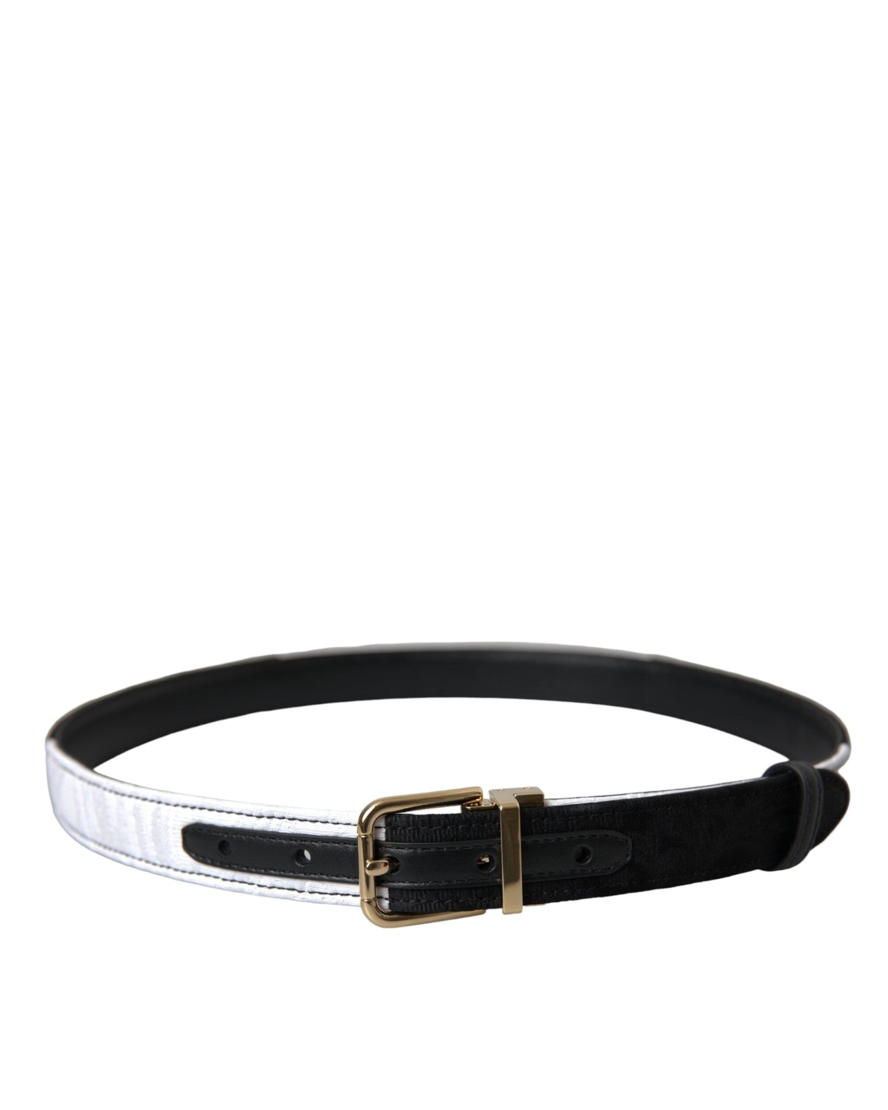 Dolce & Gabbana Black White Patchwork Gold Metal Buckle Belt Belts