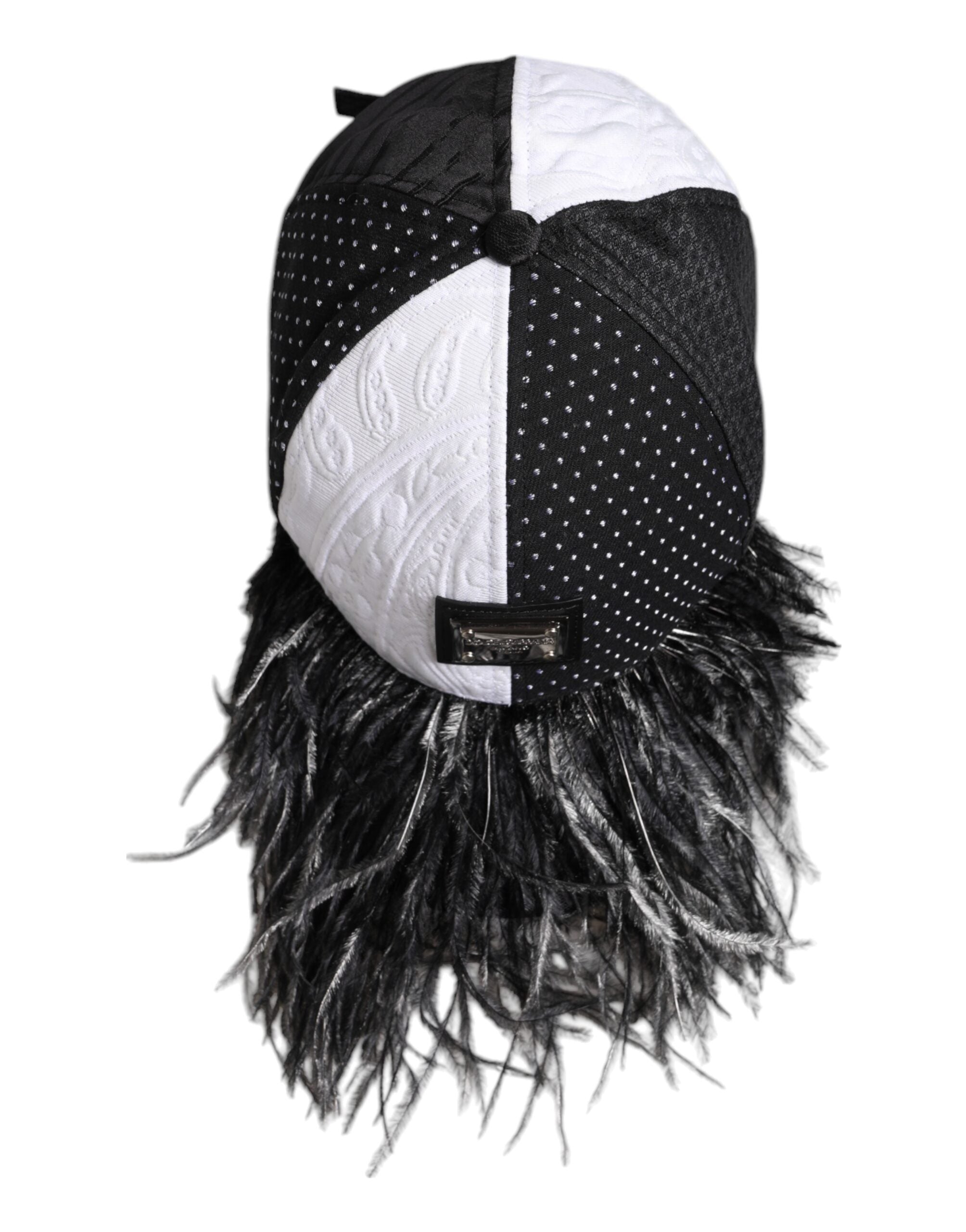 Dolce & Gabbana Black White Polka Dot Feathers Baseball Cap Glam Steals