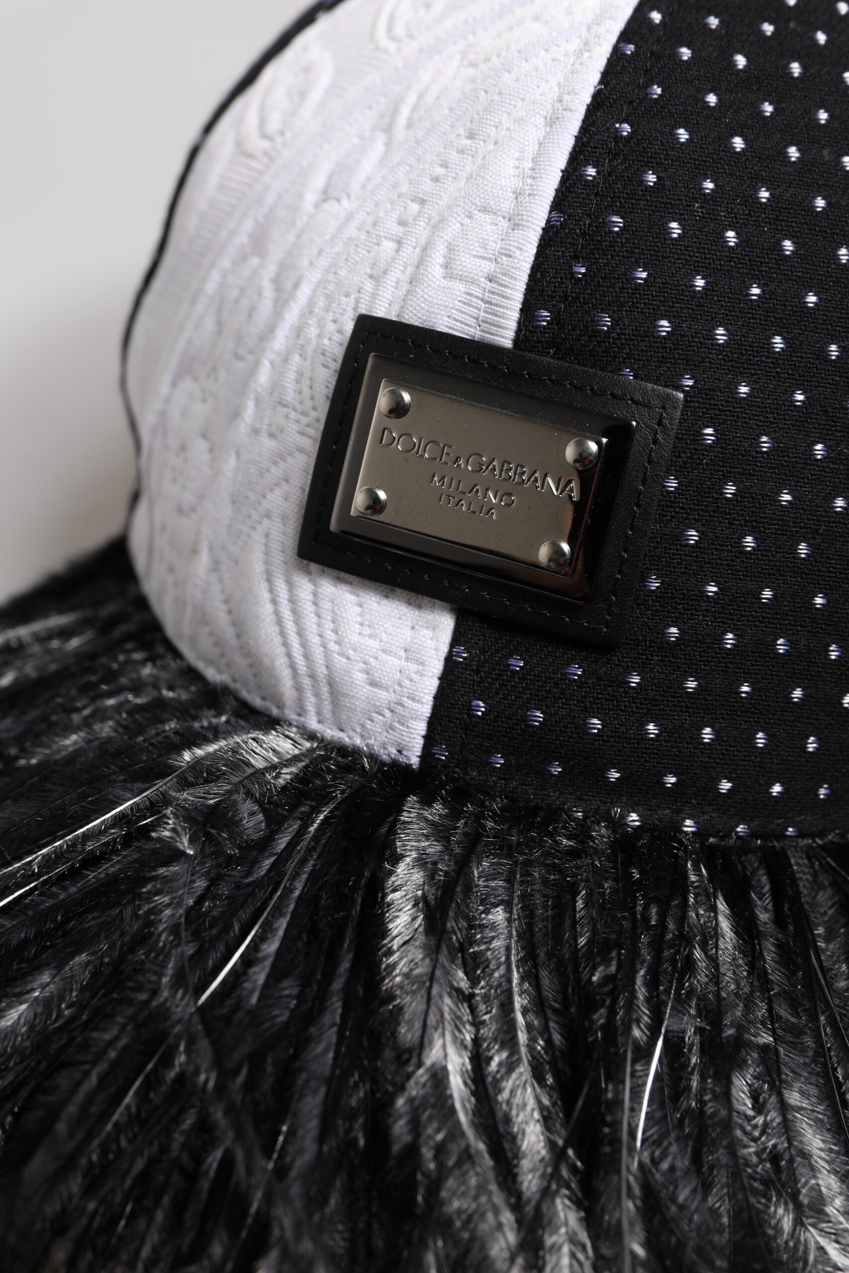 Dolce & Gabbana Black White Polka Dot Feathers Baseball Cap Glam Steals
