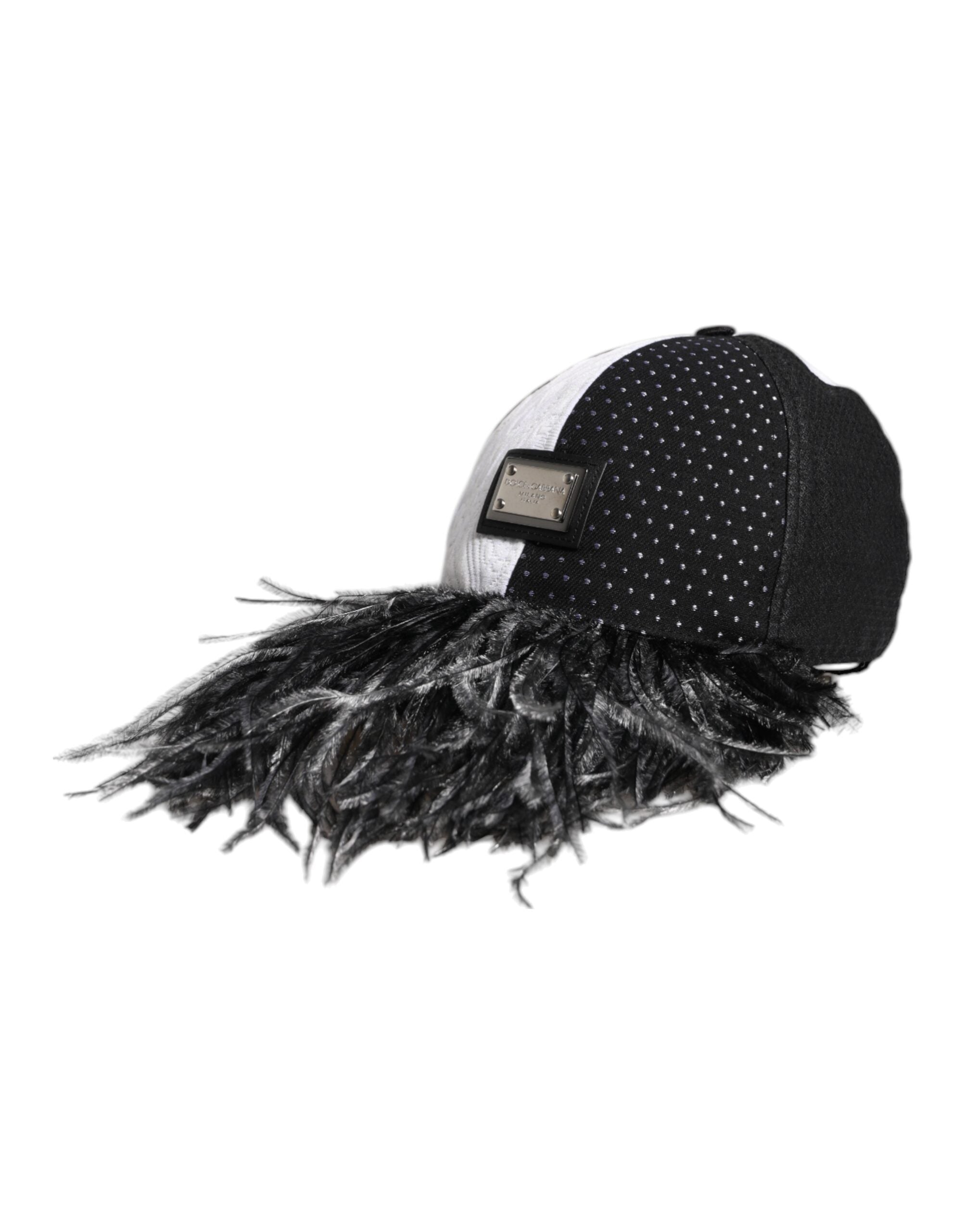 Dolce & Gabbana Black White Polka Dot Feathers Baseball Cap Glam Steals