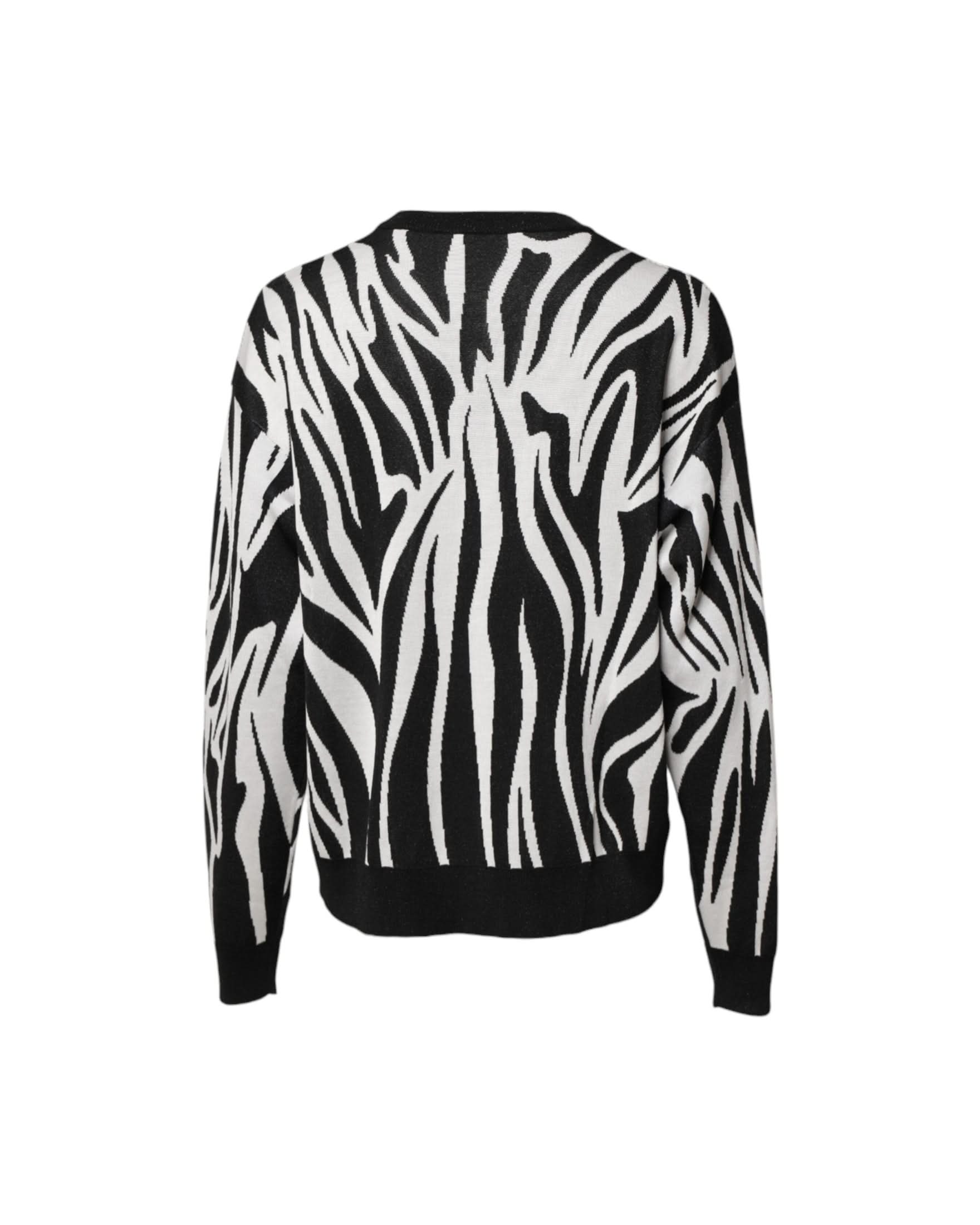 Dolce & Gabbana Black White Print Pullover Sweater Sweaters