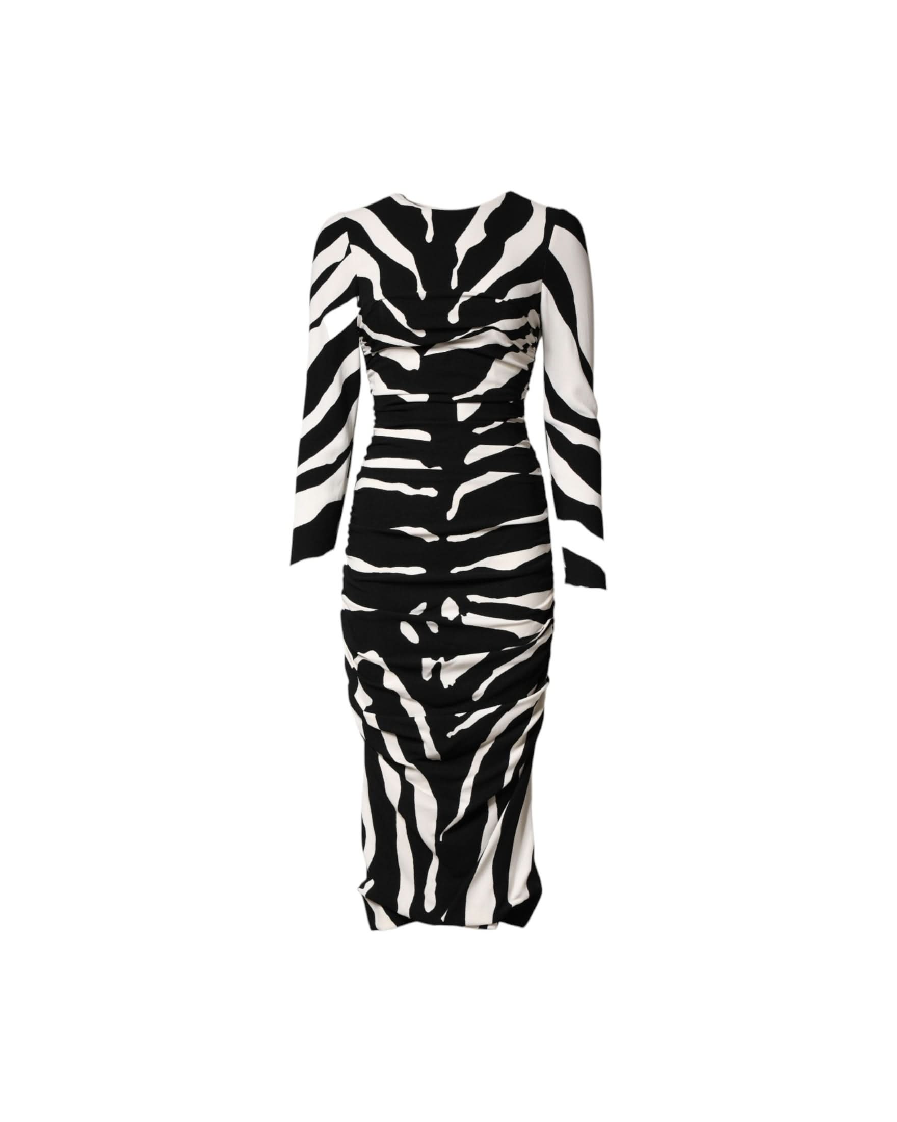 Dolce & Gabbana Black White Zebra Viscose Sheath Midi Dress Dresses