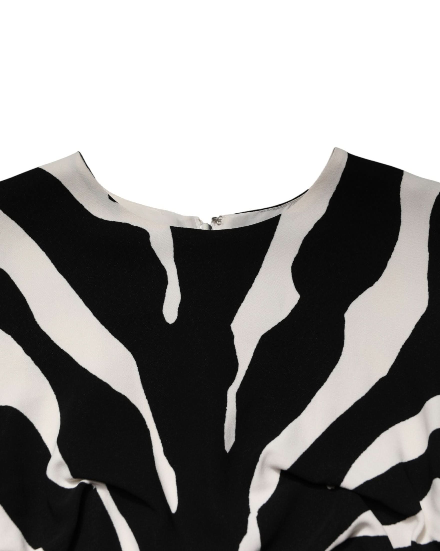 Dolce & Gabbana Black White Zebra Viscose Sheath Midi Dress Dresses