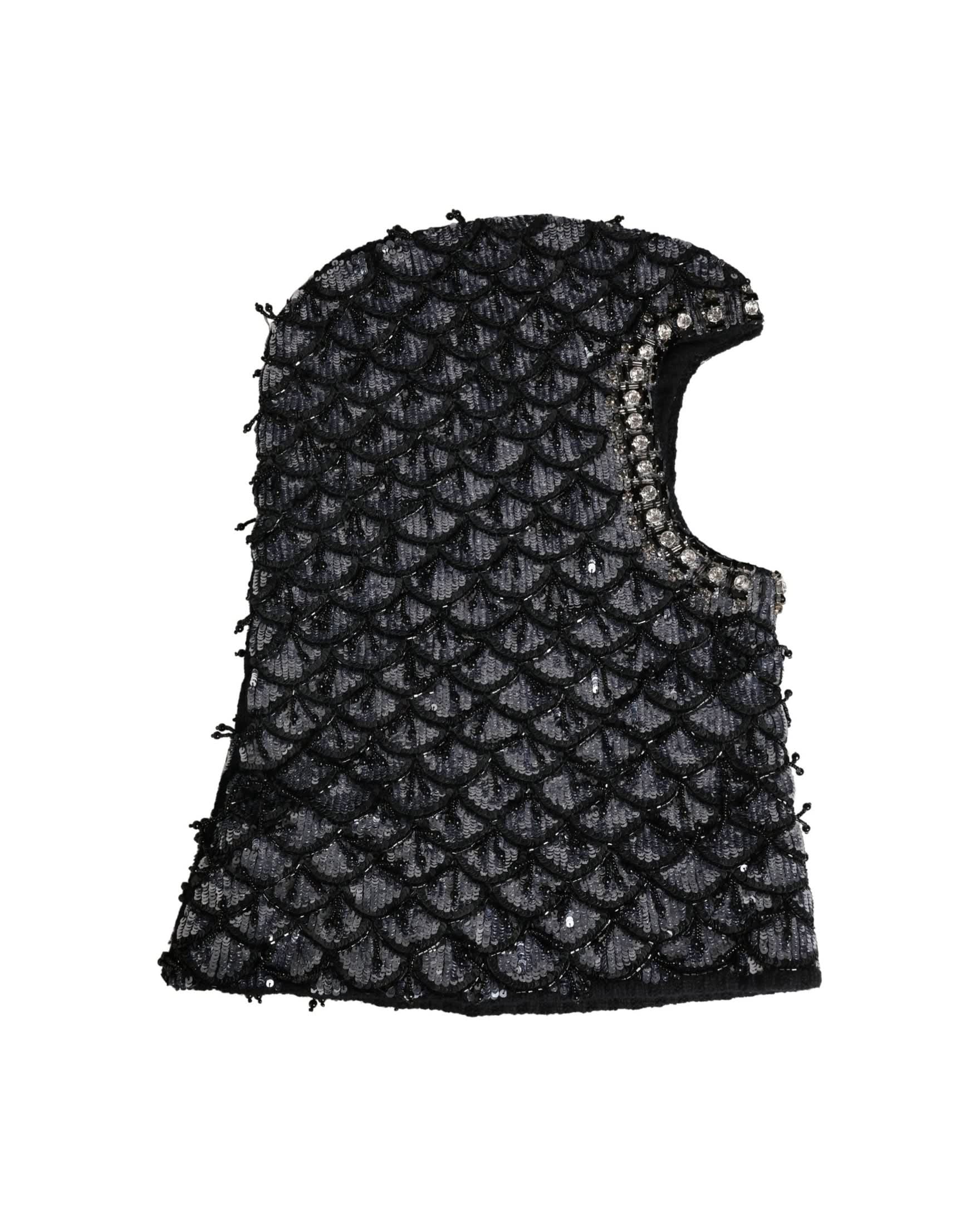 Dolce & Gabbana Black Wool Crystal Embellished Balaclava Hat