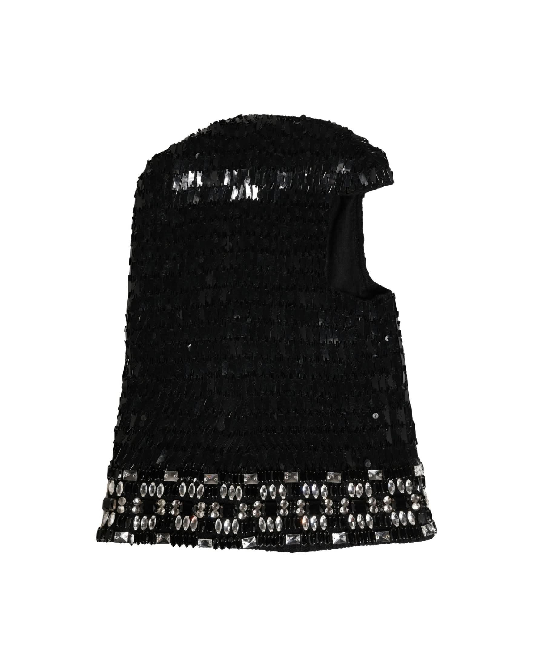 Dolce & Gabbana Black Wool Crystal Embellished Balaclava Hat
