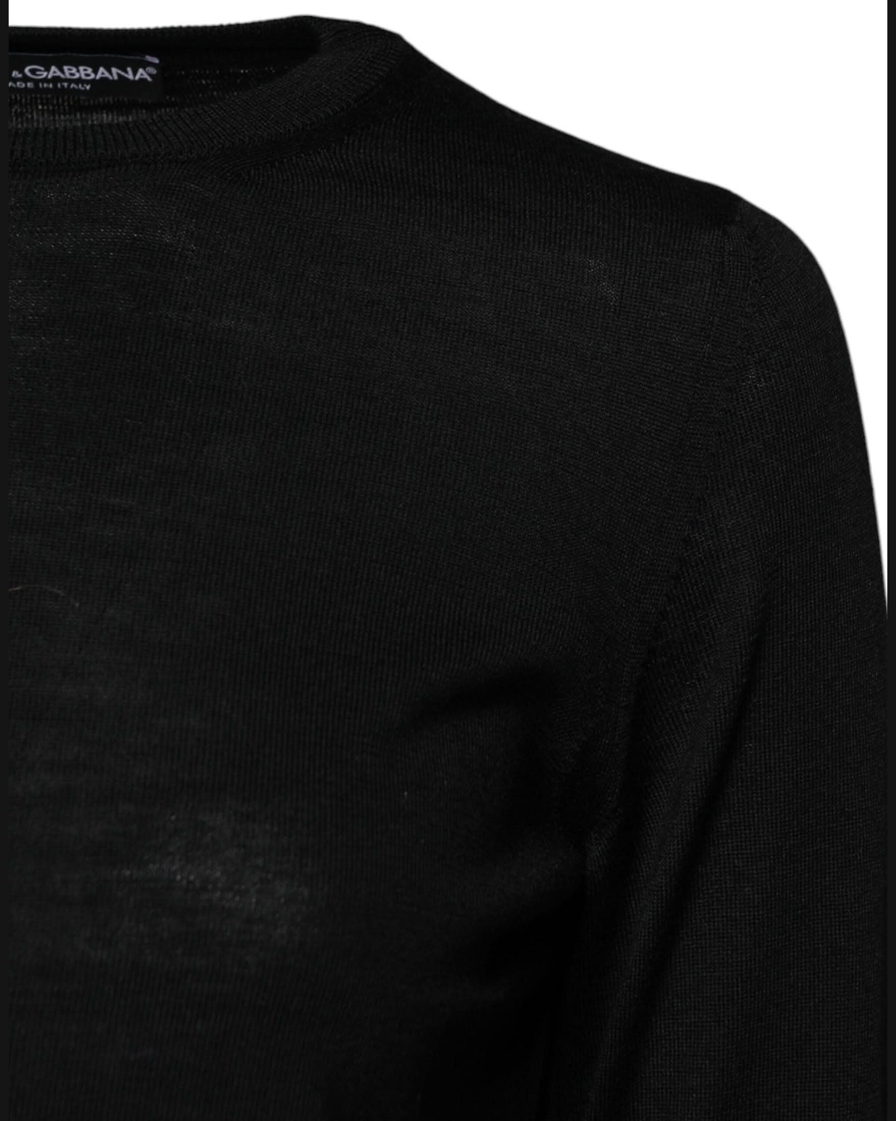 Dolce & Gabbana Black Wool Knit Crew Neck Pullover Sweater Sweaters