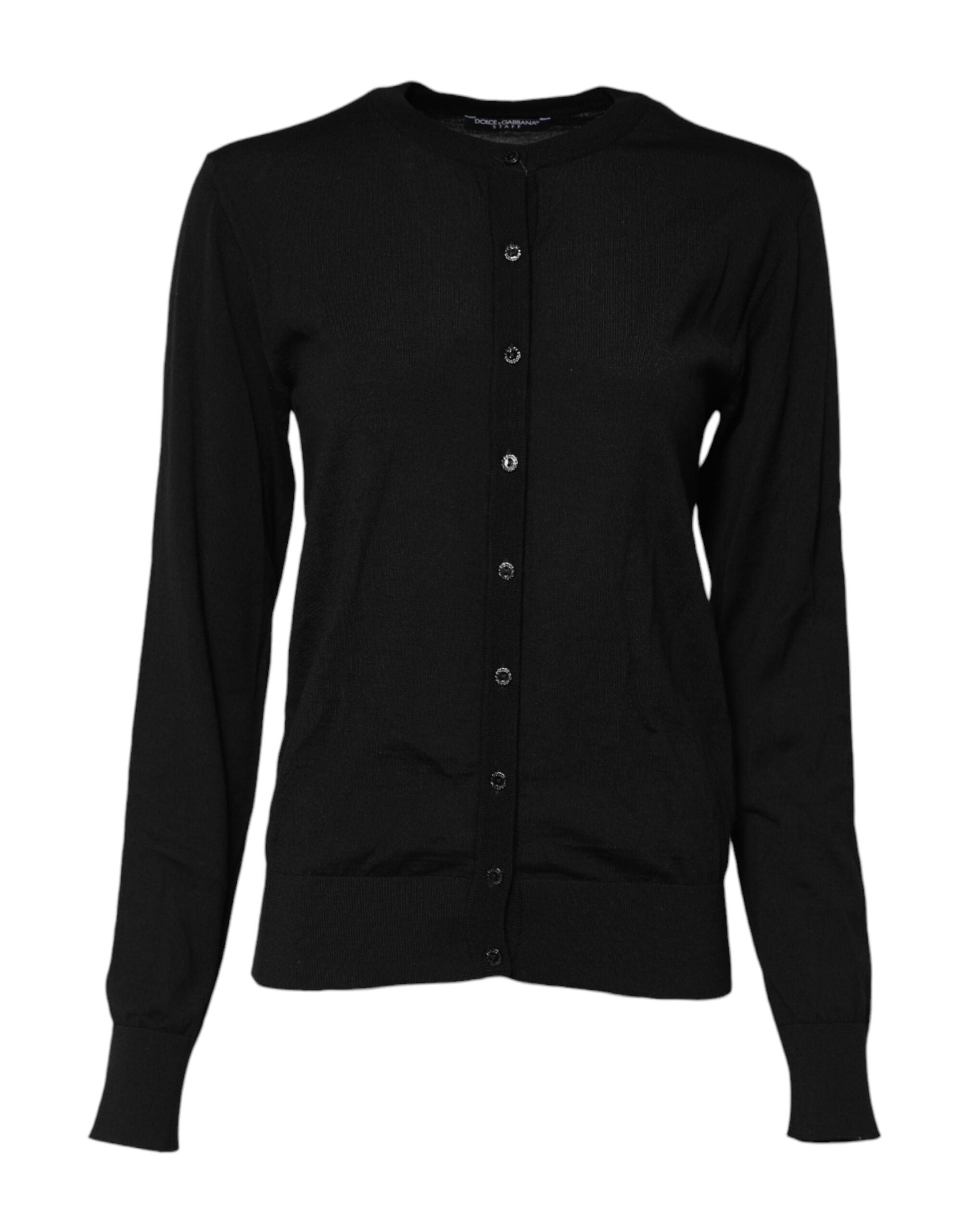 Dolce & Gabbana Black Wool Knit Round Neck Cardigan Sweater Glam Steals
