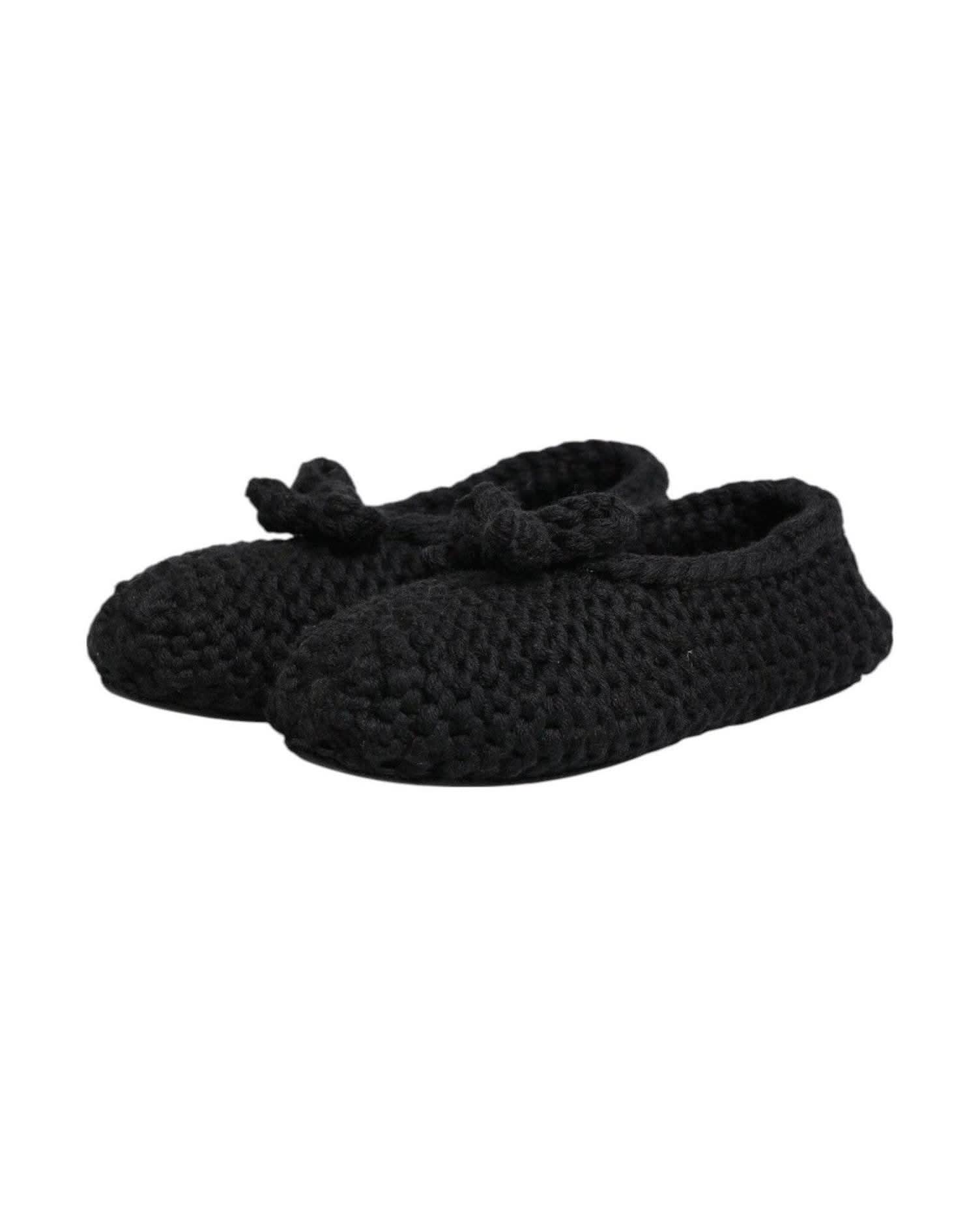 Dolce & Gabbana Black Wool Knit Slip On Ballerina Flats Shoes Shoes
