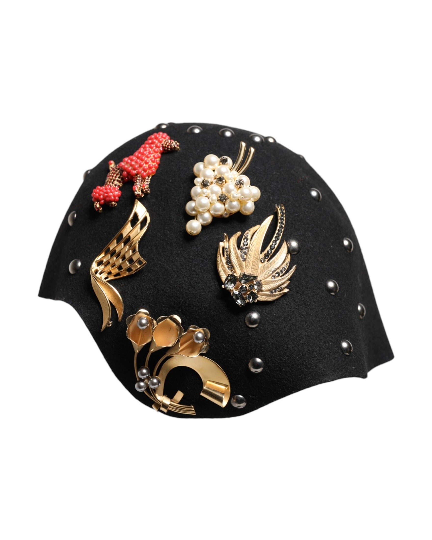 Dolce & Gabbana Black Wool Multicolor Embellished Cloche Hat Glam Steals