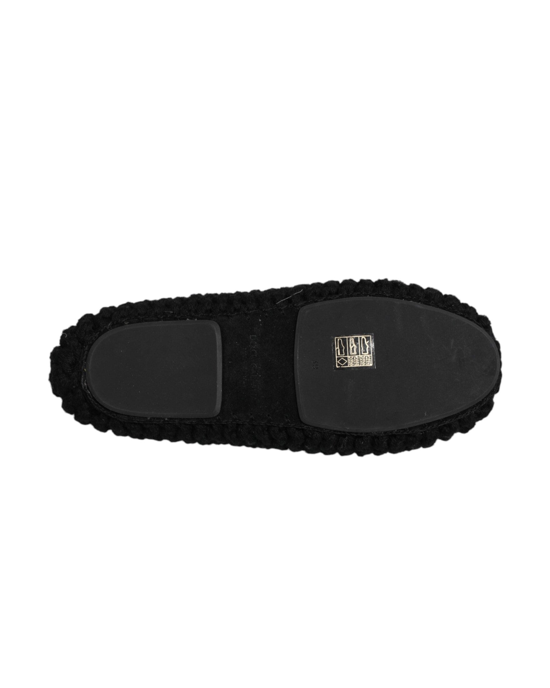 Dolce & Gabbana Black Wool Slip On Flats Ballerina Shoes Glam Steals