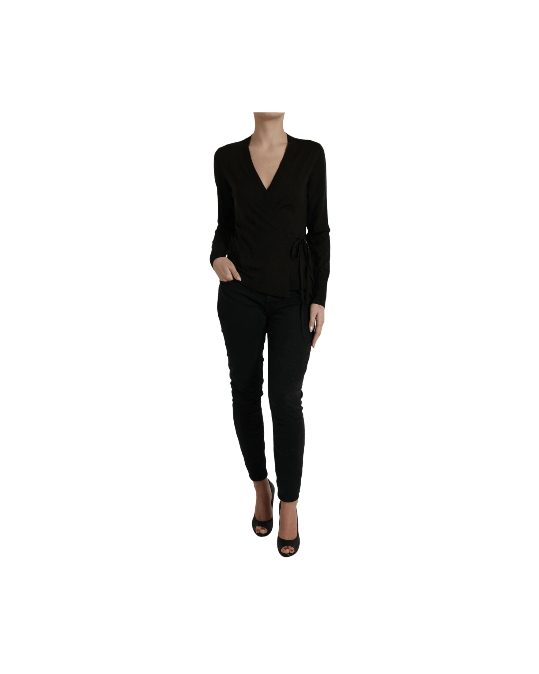 Dolce & Gabbana Black Wool V Neck Crossed Cardigan Glam Steals
