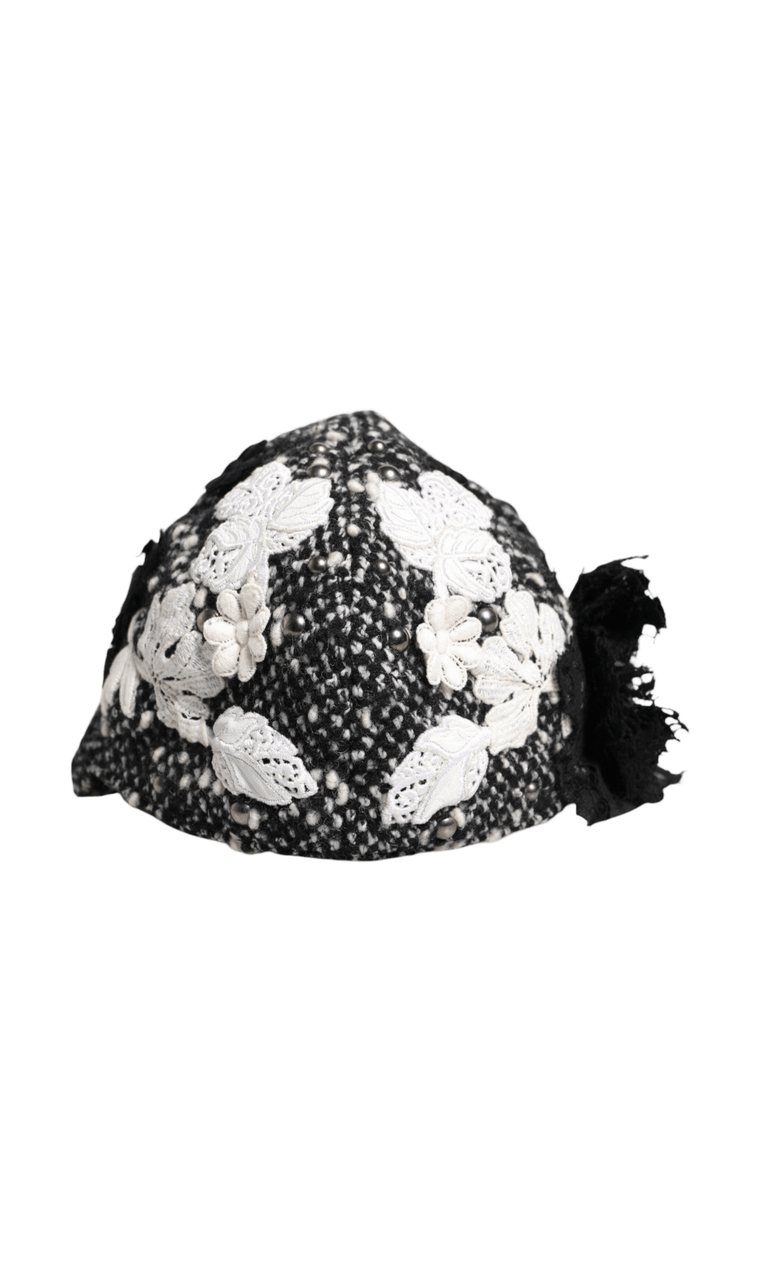 Dolce & Gabbana Black Wool White Floral Embellished Cloche Hat Glam Steals