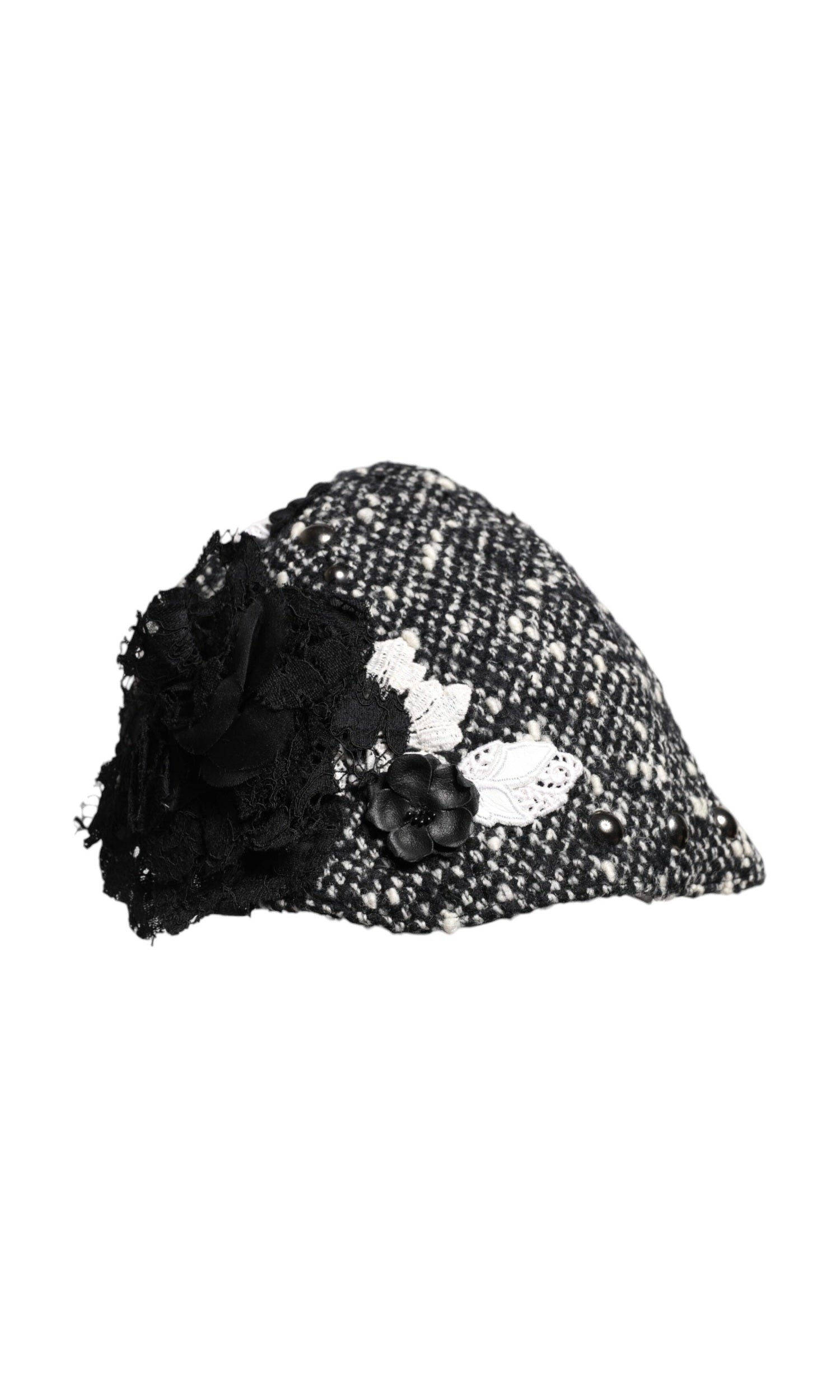 Dolce & Gabbana Black Wool White Floral Embellished Cloche Hat Glam Steals