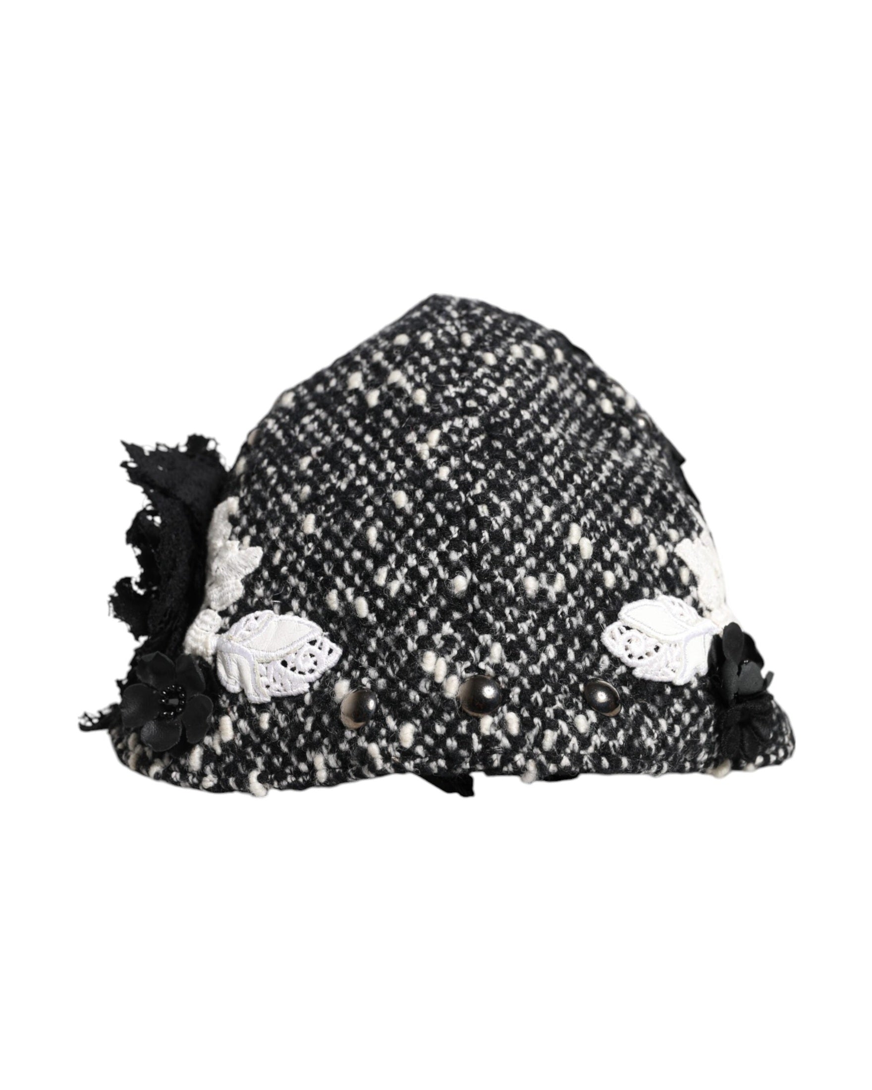 Dolce & Gabbana Black Wool White Floral Embellished Cloche Hat Glam Steals