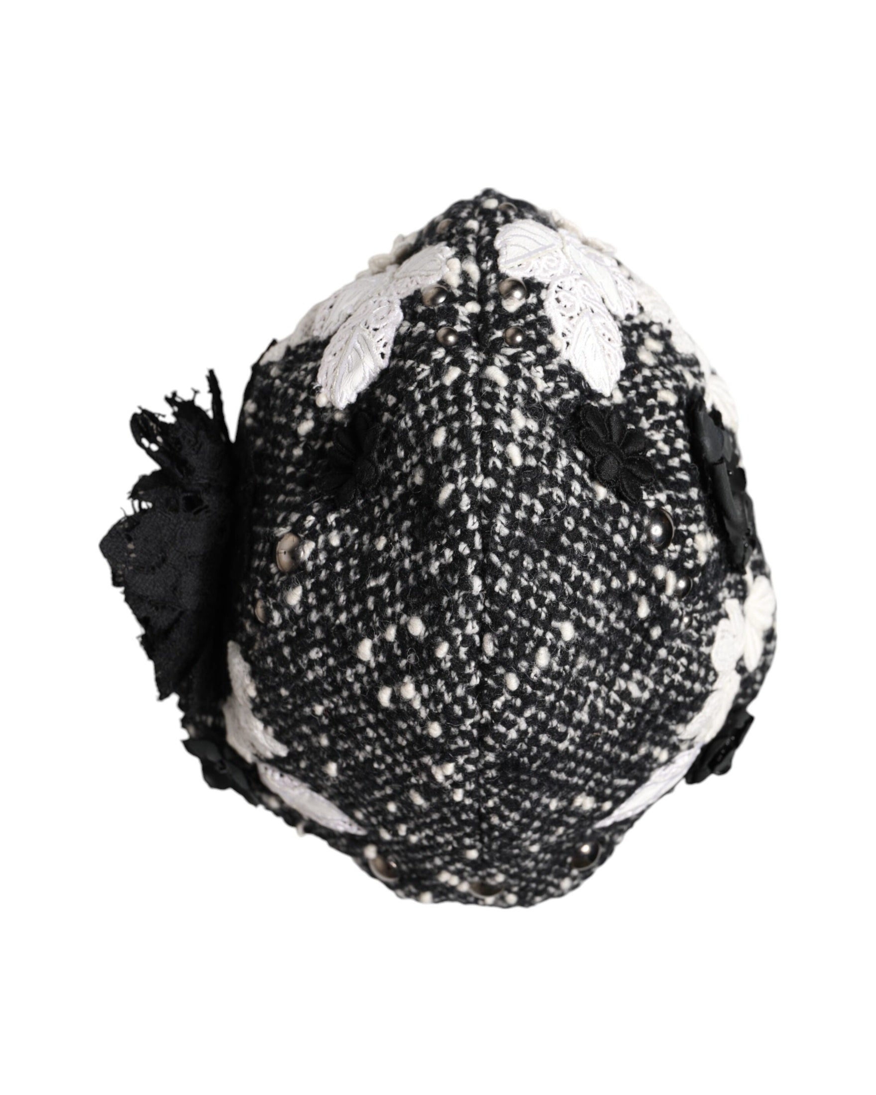 Dolce & Gabbana Black Wool White Floral Embellished Cloche Hat Glam Steals