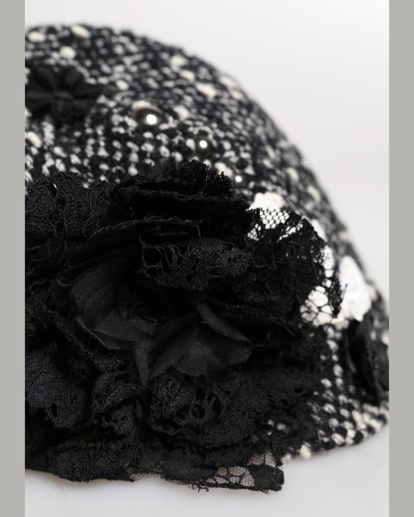Dolce & Gabbana Black Wool White Floral Embellished Cloche Hat Glam Steals