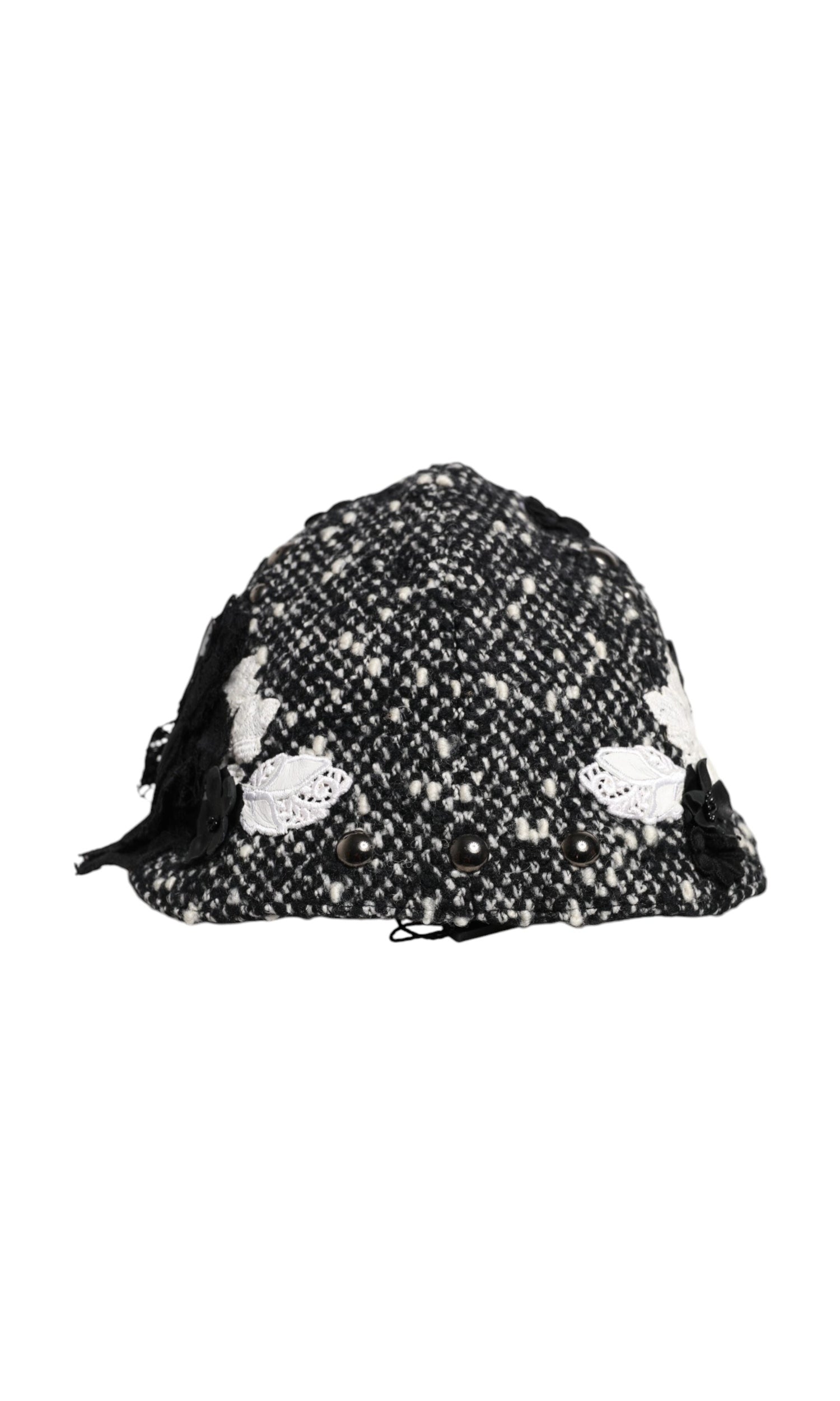 Dolce & Gabbana Black Wool White Floral Embellished Cloche Hat Glam Steals