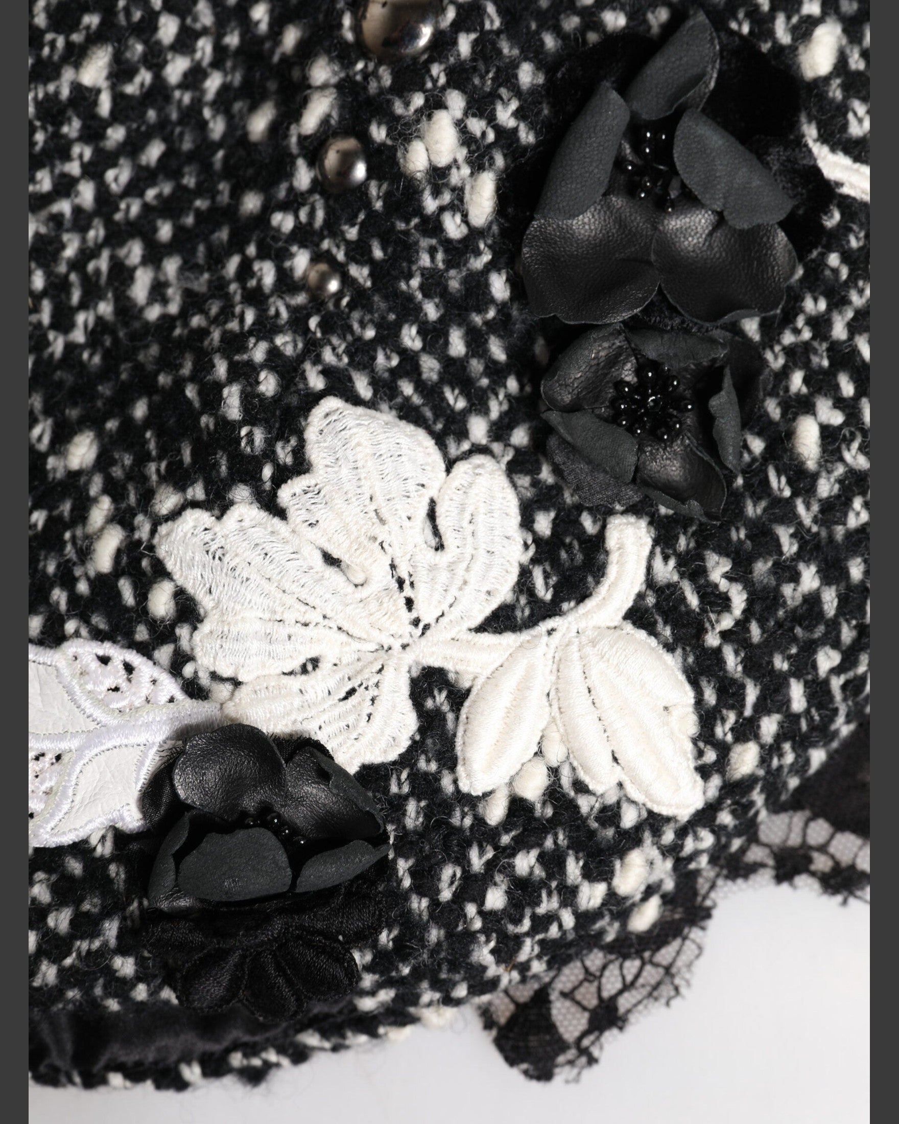 Dolce & Gabbana Black Wool White Floral Embellished Cloche Hat Glam Steals