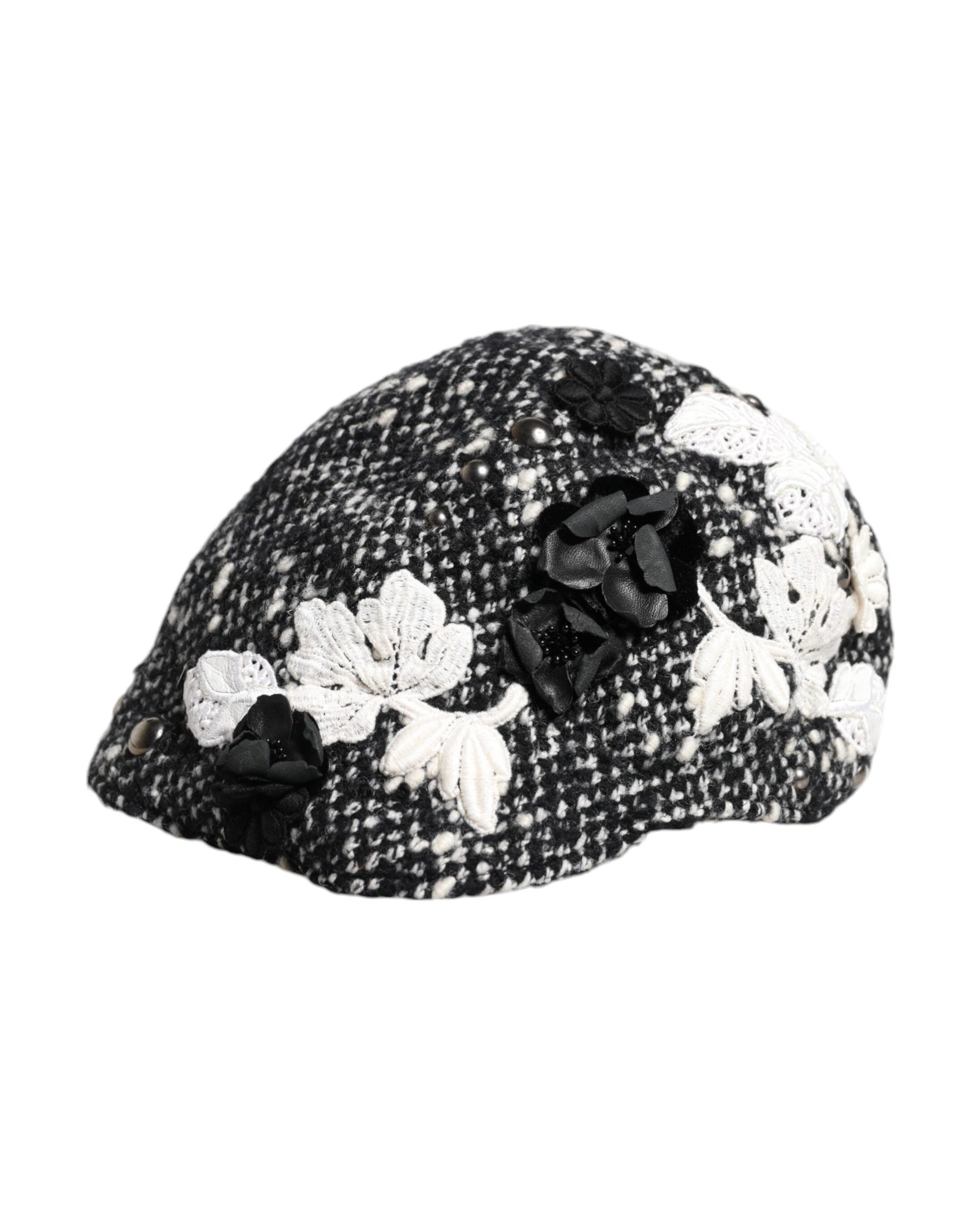 Dolce & Gabbana Black Wool White Floral Embellished Cloche Hat Glam Steals