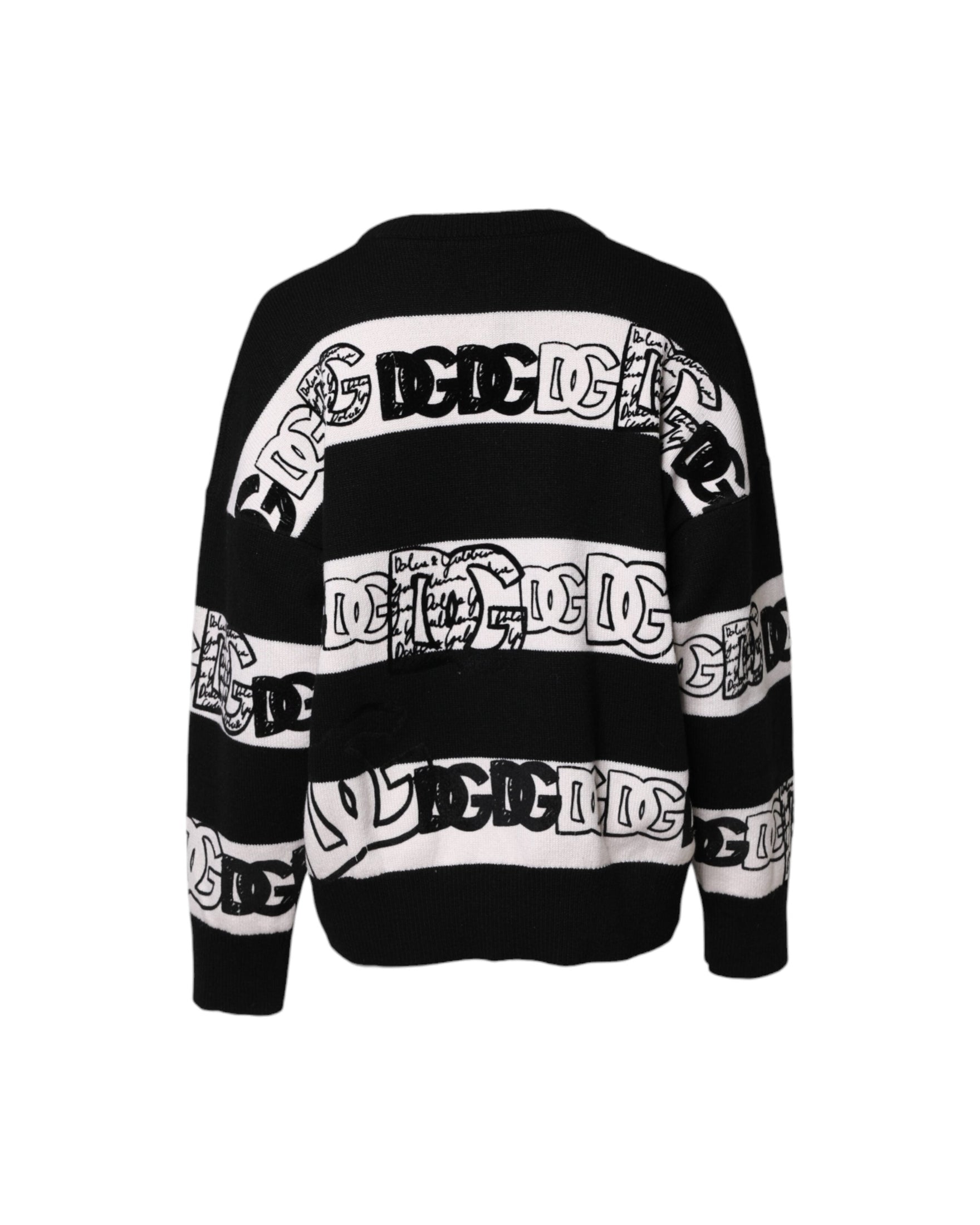 Dolce & Gabbana Black Wool White Logo Print Pullover Sweater Glam Steals