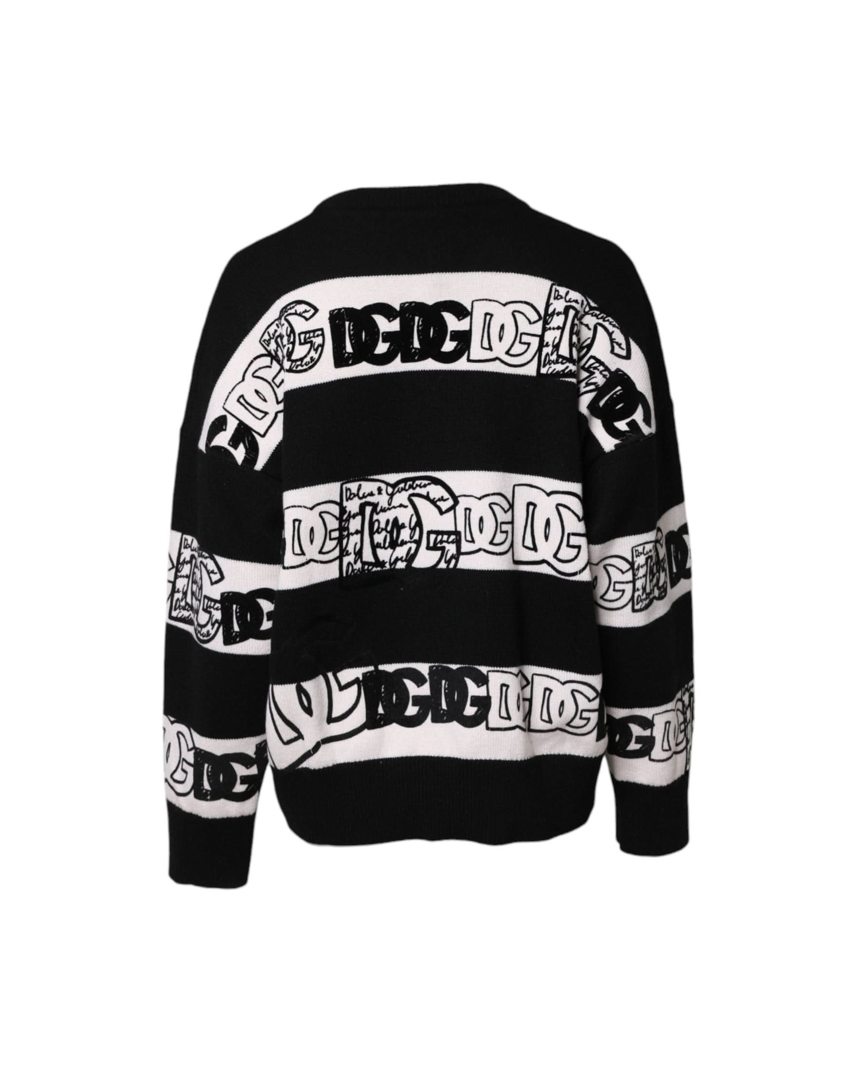 Dolce & Gabbana Black Wool White Logo Print Pullover Sweater Sweaters