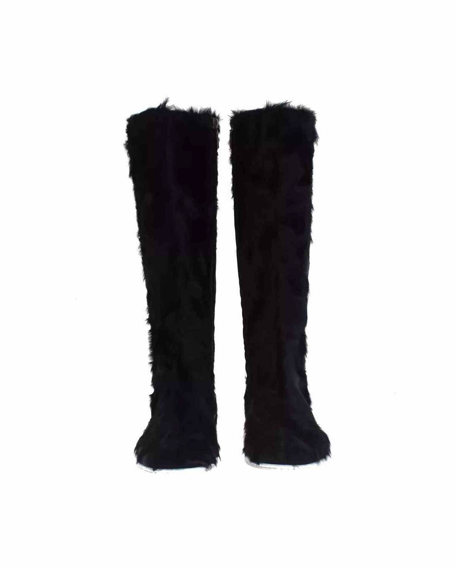 Dolce & Gabbana Black Xiangao Lamb Fur Leather Boots Shoes Boots