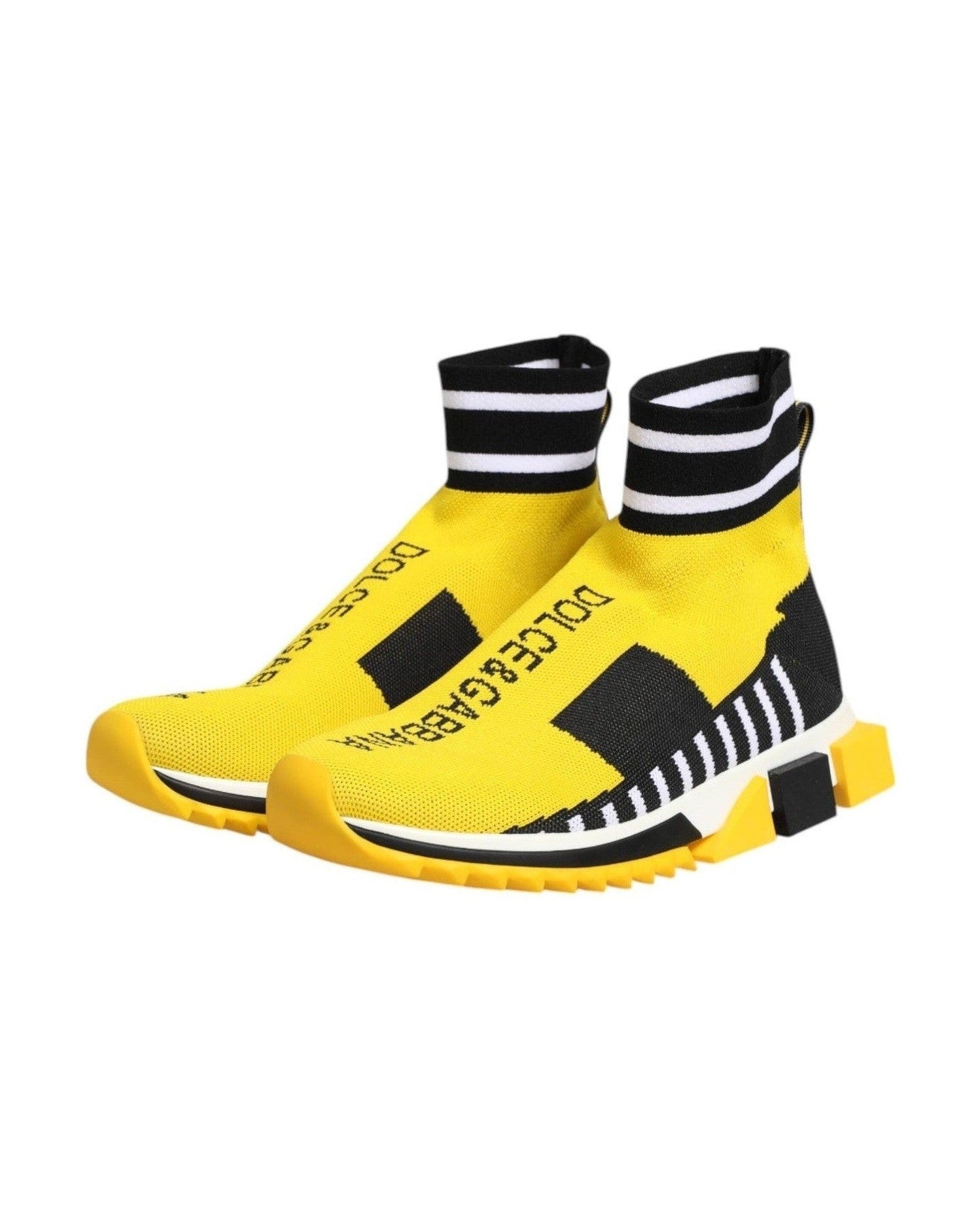 Dolce & Gabbana Black Yellow Sorrento Socks Sneakers Shoes Sneakers