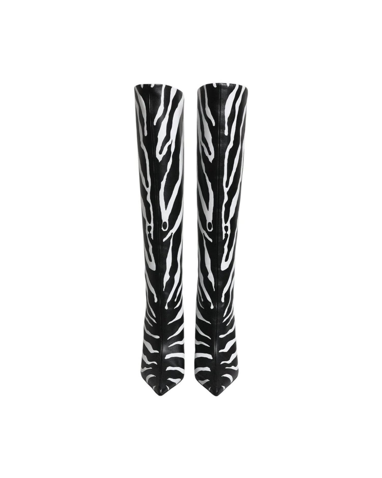 Dolce & Gabbana Black Zebra Heels High Boots Shoes Boots