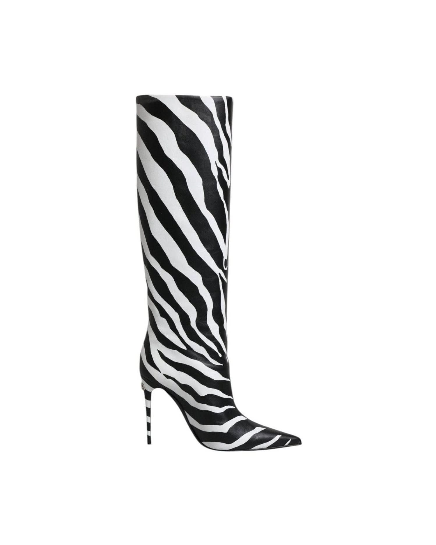 Dolce & Gabbana Black Zebra Heels High Boots Shoes Boots