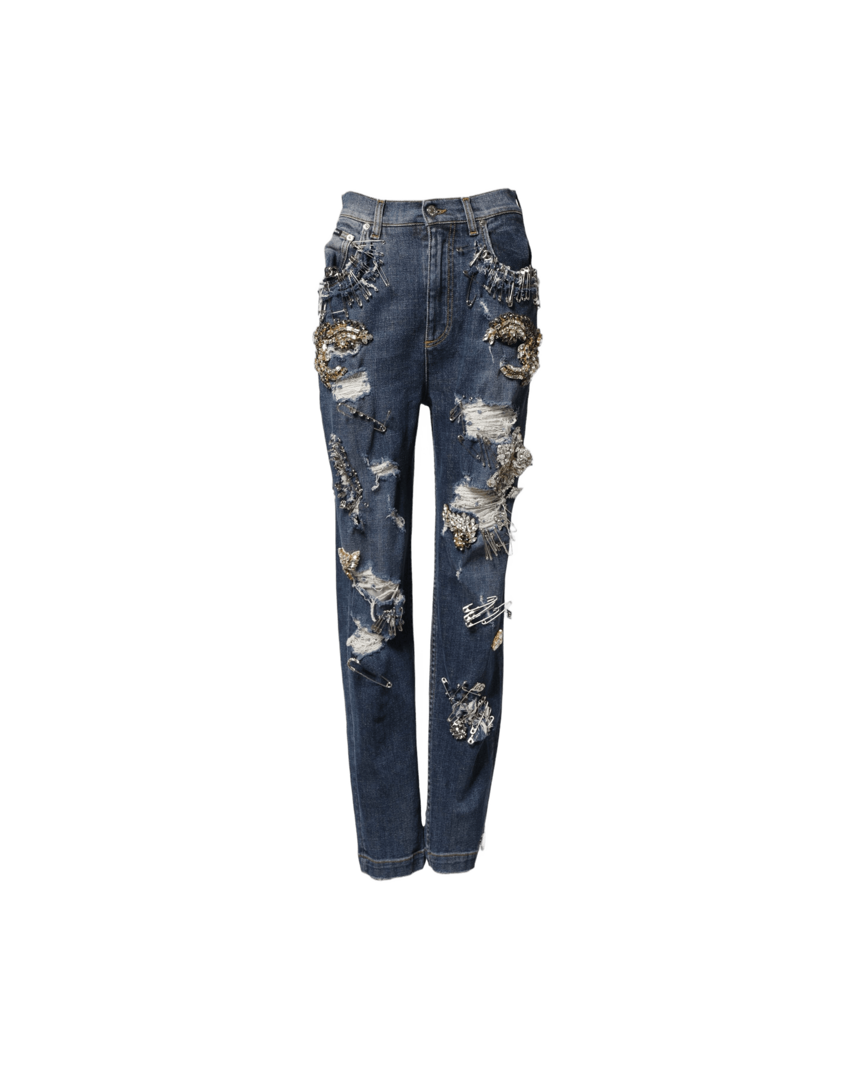Dolce & Gabbana Blue Cotton Rhinestone Embellish Denim Jeans Glam Steals
