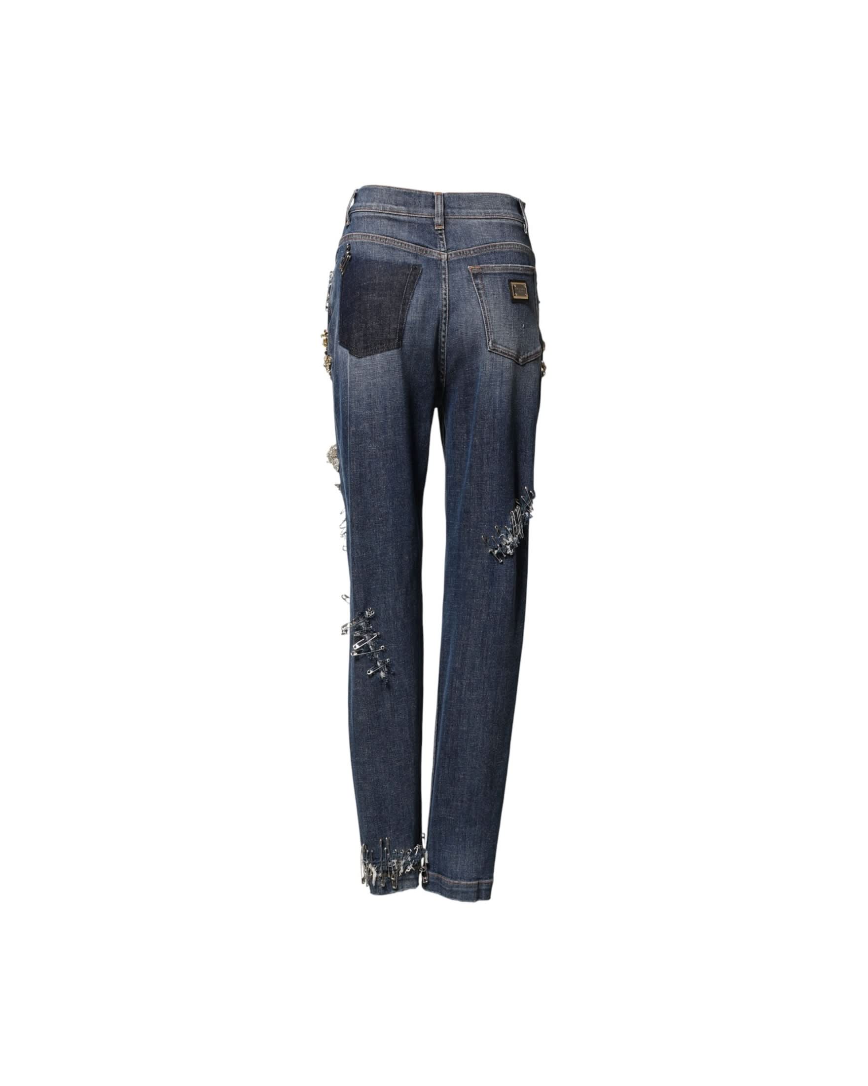 Dolce & Gabbana Blue Cotton Rhinestone Embellish Denim Jeans Trousers