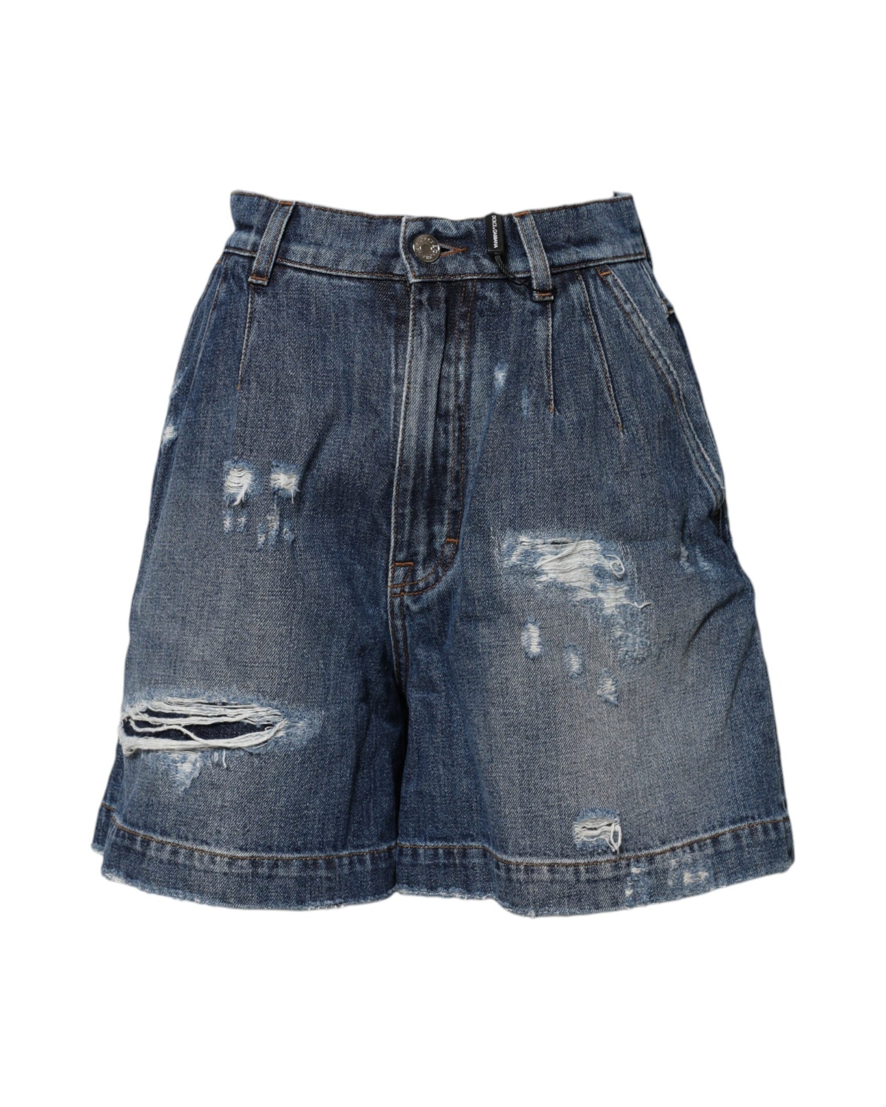 Dolce & Gabbana Blue Cotton Tattered Denim Bermuda Shorts Glam Steals