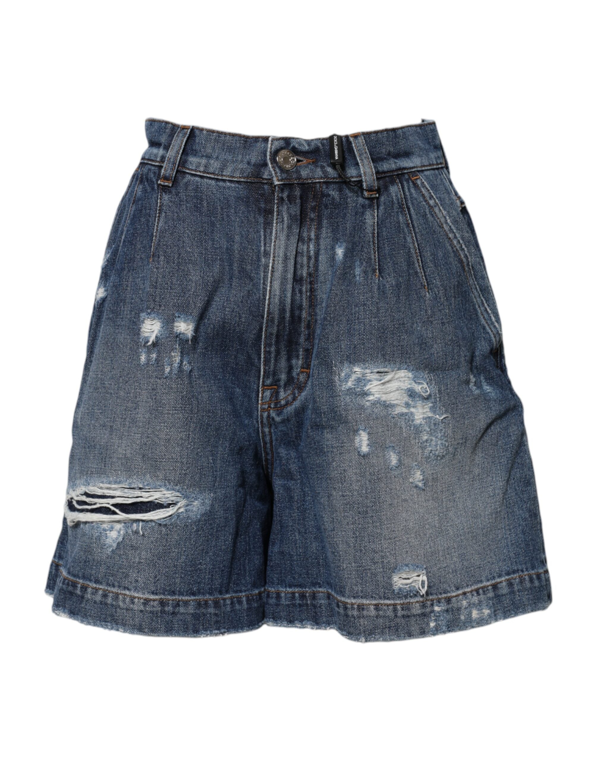 Dolce & Gabbana Blue Cotton Tattered Denim Bermuda Shorts Glam Steals