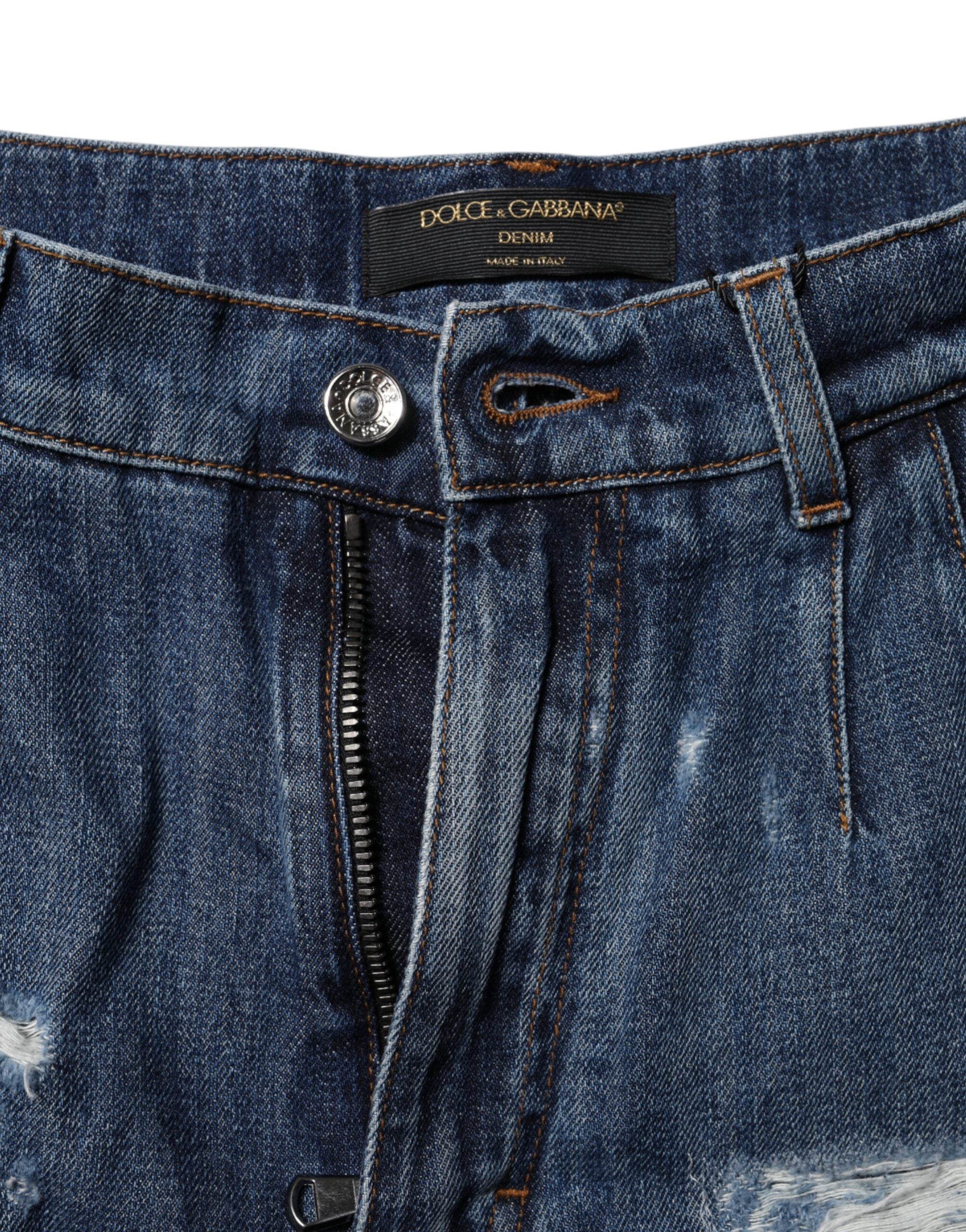Dolce & Gabbana Blue Cotton Tattered Denim Bermuda Shorts Glam Steals