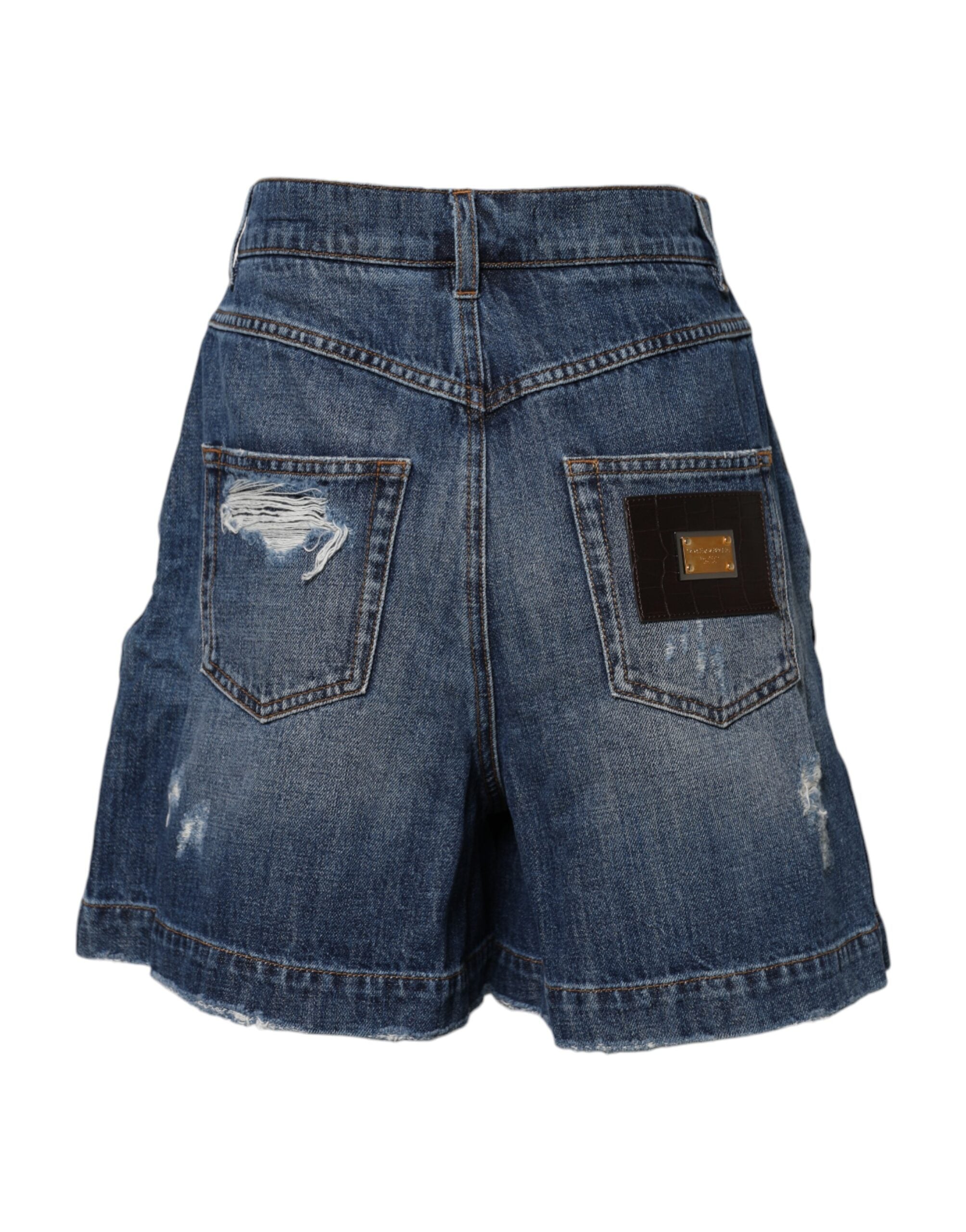 Dolce & Gabbana Blue Cotton Tattered Denim Bermuda Shorts Glam Steals
