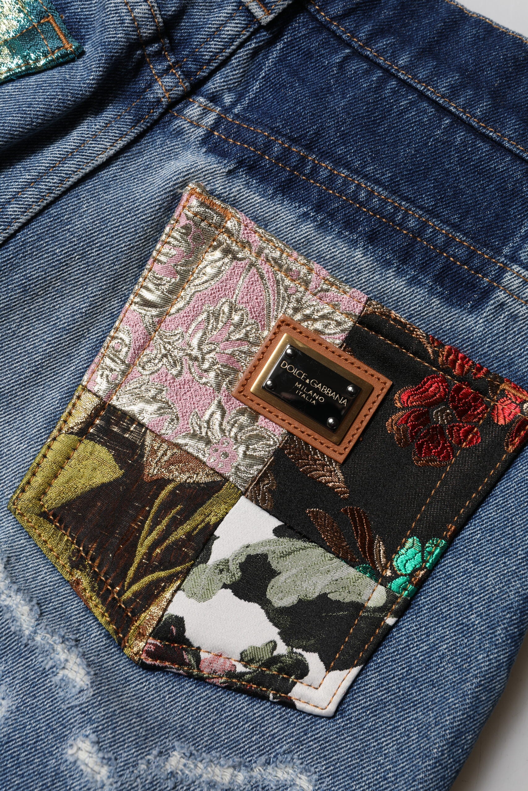 Dolce & Gabbana Blue Cotton Tattered High Waist Denim Jeans Glam Steals