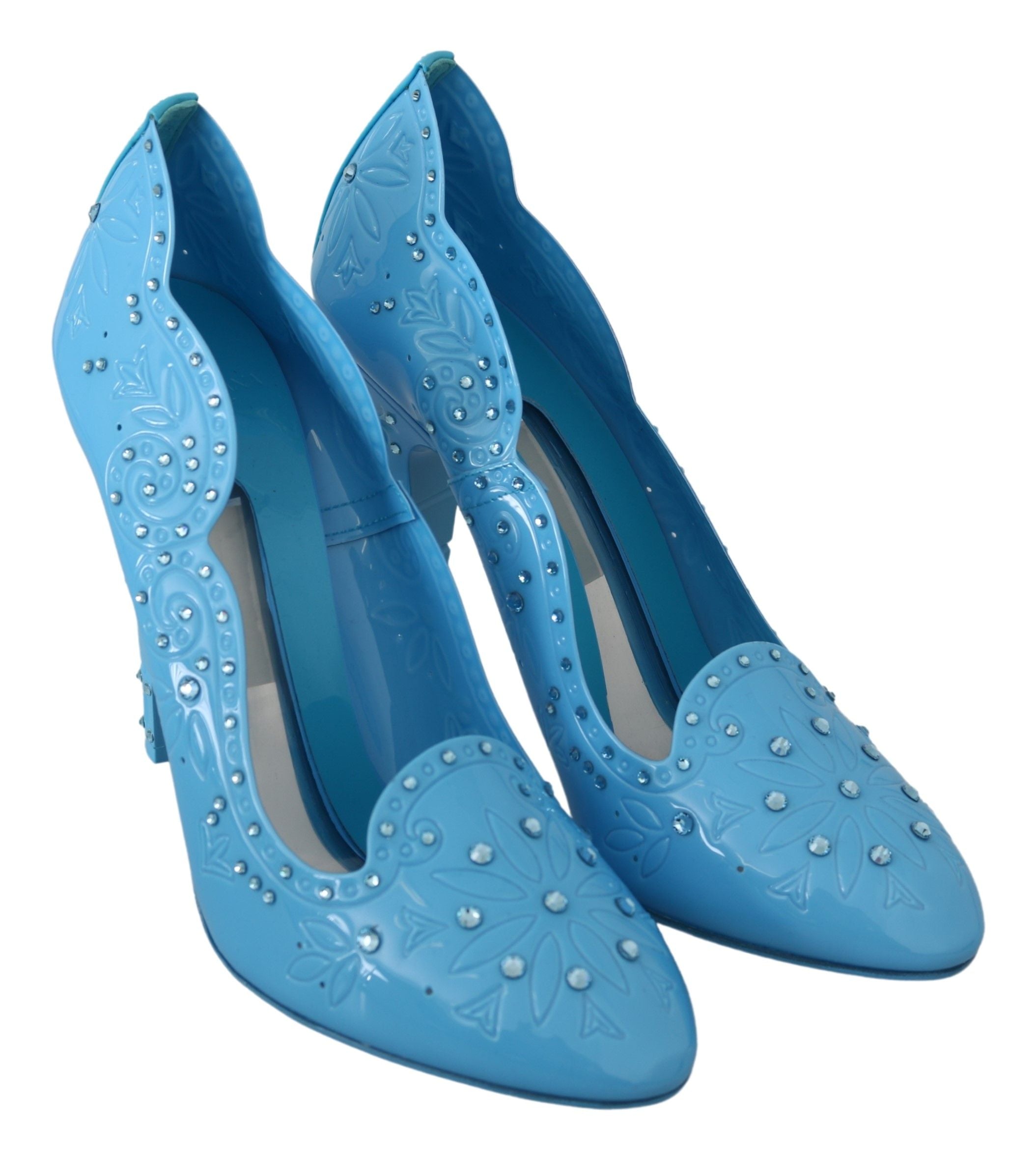 Dolce & Gabbana Blue Crystal Floral Cinderella Heels Glam Steals