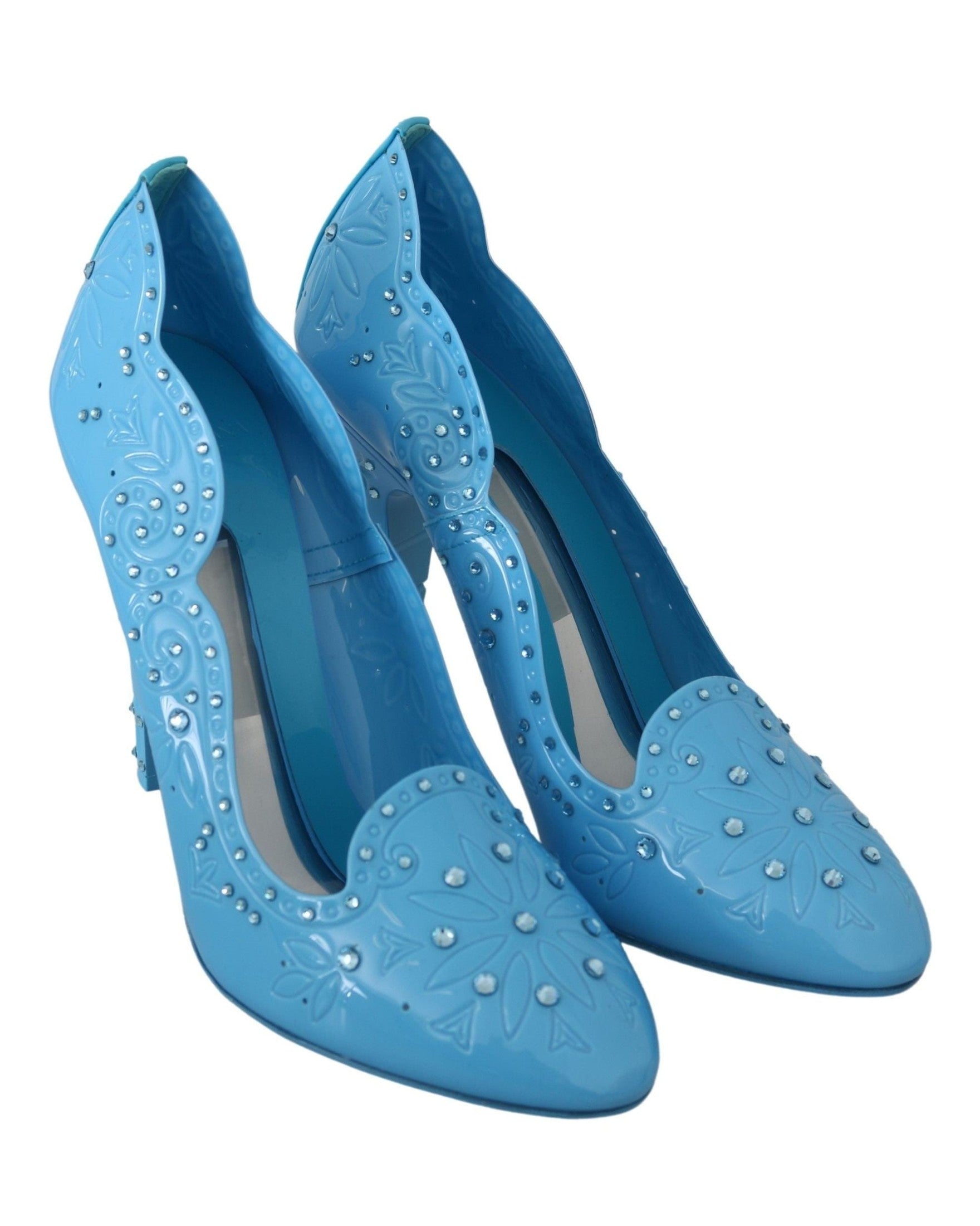 Dolce & Gabbana Blue Crystal Floral Cinderella Heels Heels