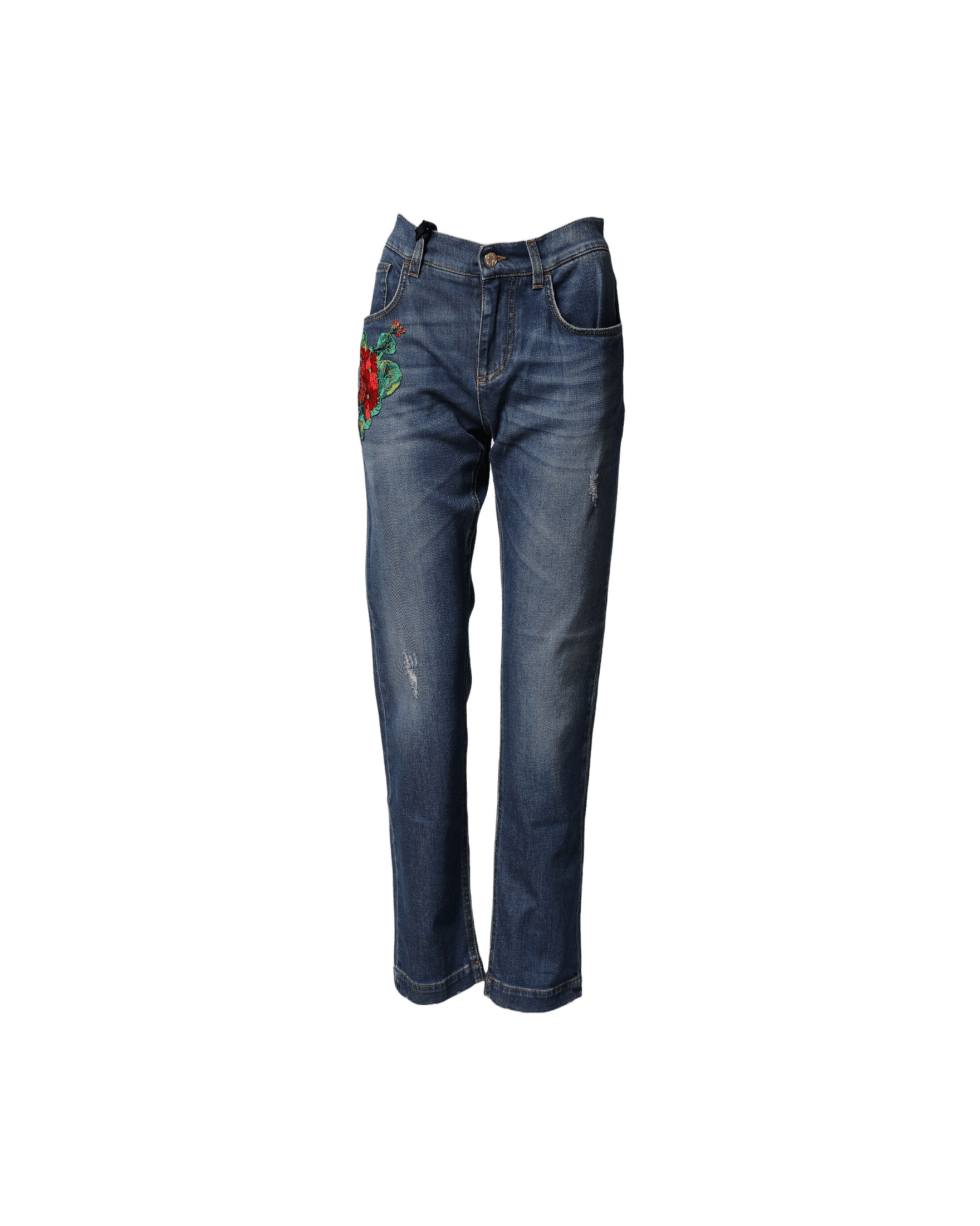 Dolce & Gabbana Blue Denim Floral Embroidered Boyfriend Jeans Glam Steals
