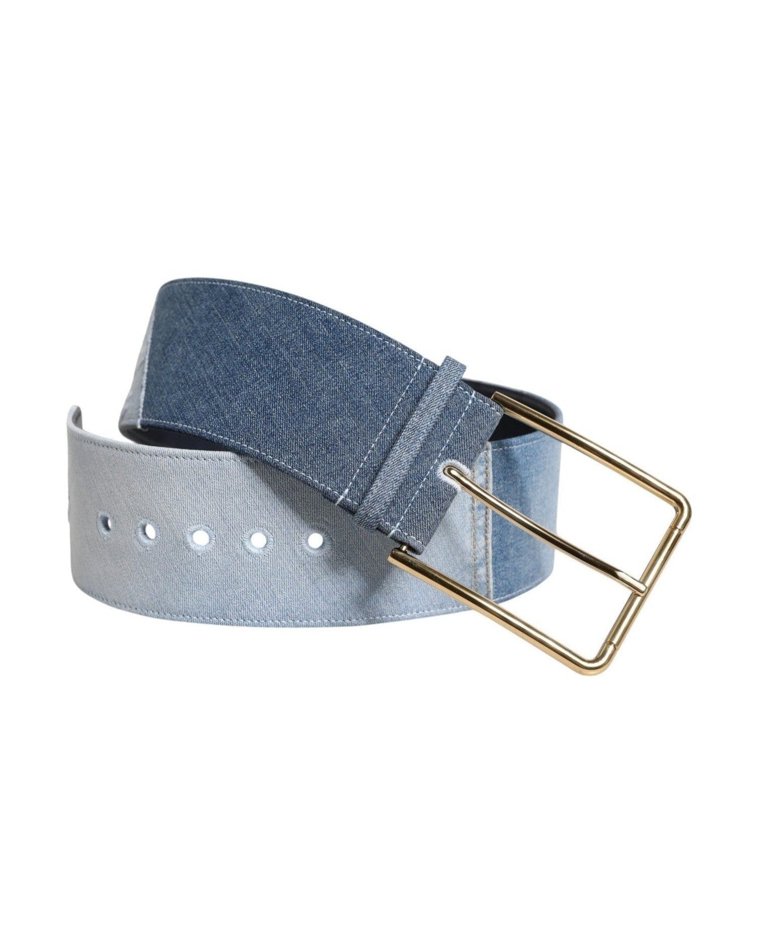 Dolce & Gabbana Blue Denim Two Tone Gold Metal Buckle Belt Glam Steals