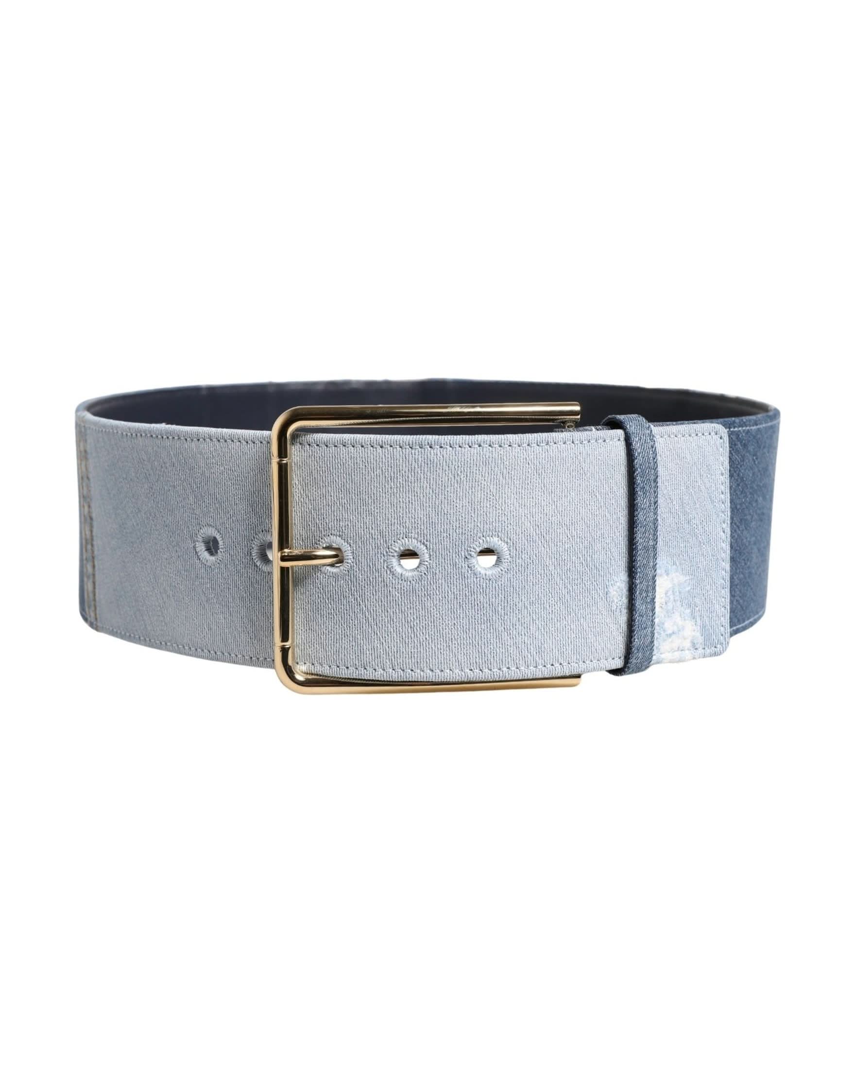 Dolce & Gabbana Blue Denim Two Tone Gold Metal Buckle Belt