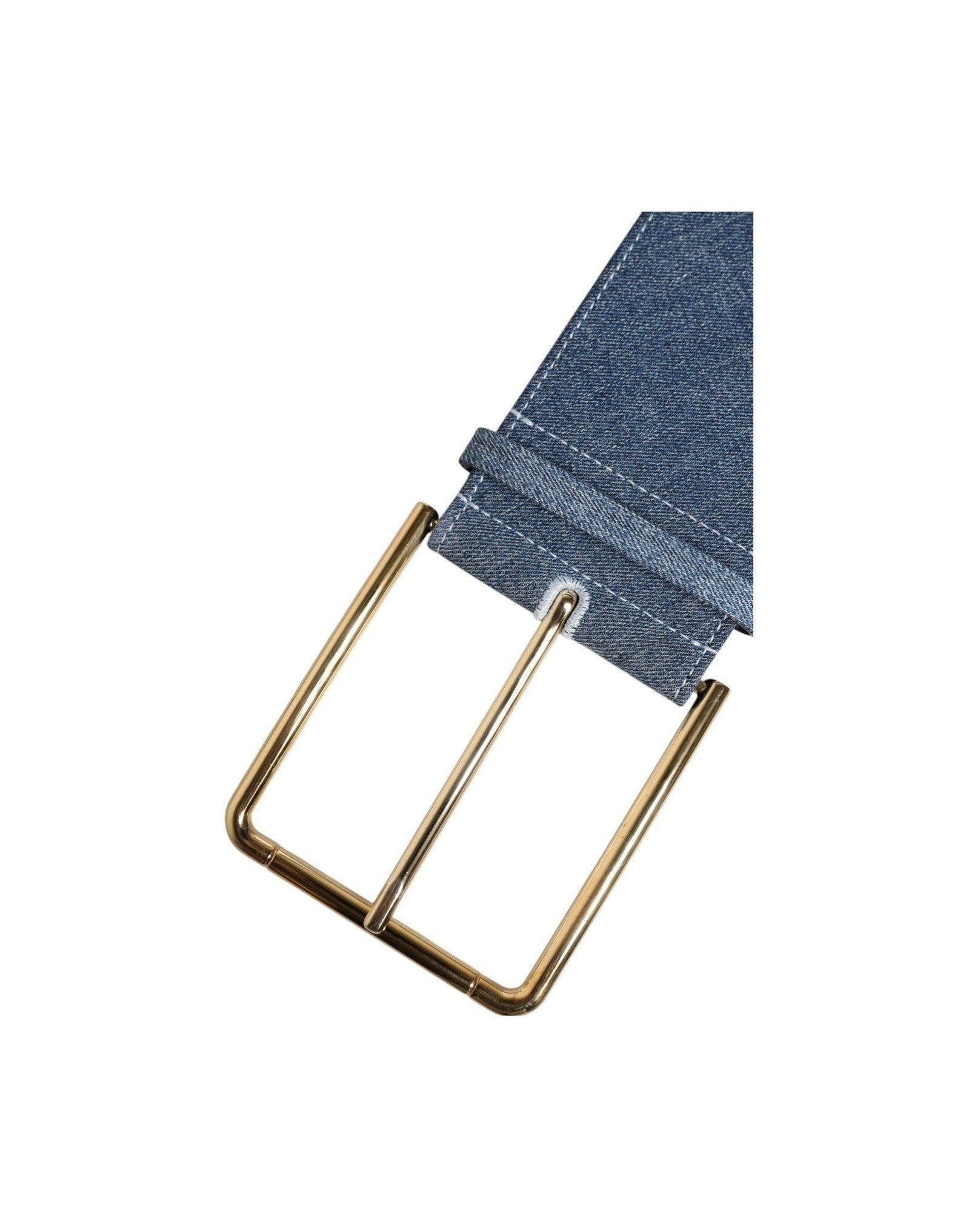 Dolce & Gabbana Blue Denim Two Tone Gold Metal Buckle Belt Glam Steals