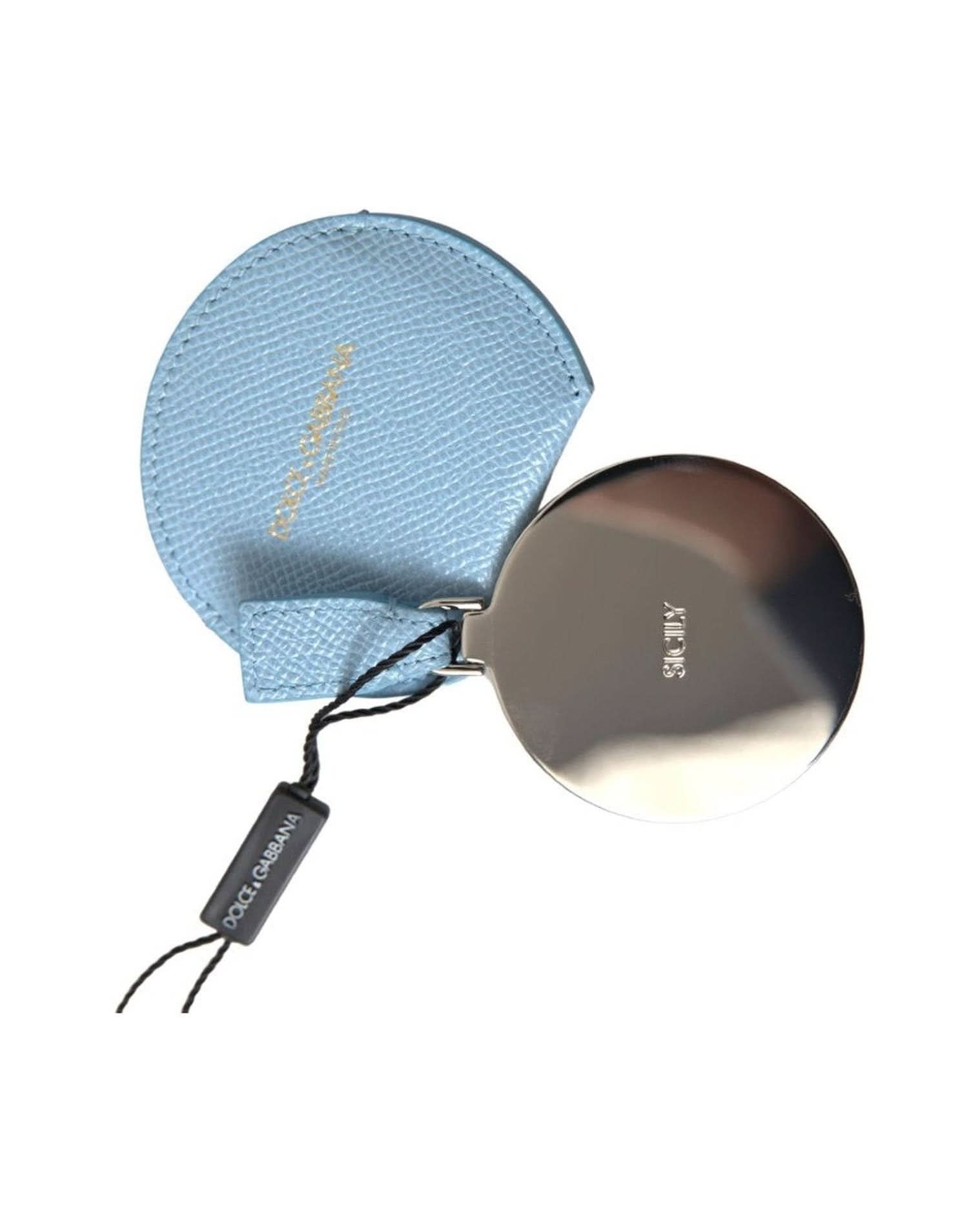 Dolce & Gabbana Blue Elegant Leather Mirror Holder In Light Face Mirrors