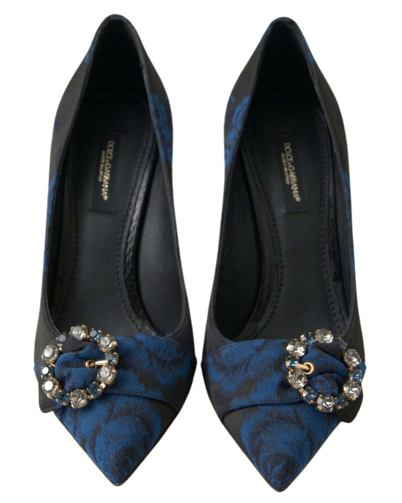 Dolce & Gabbana Blue Floral Ayers Crystal Pumps Heels